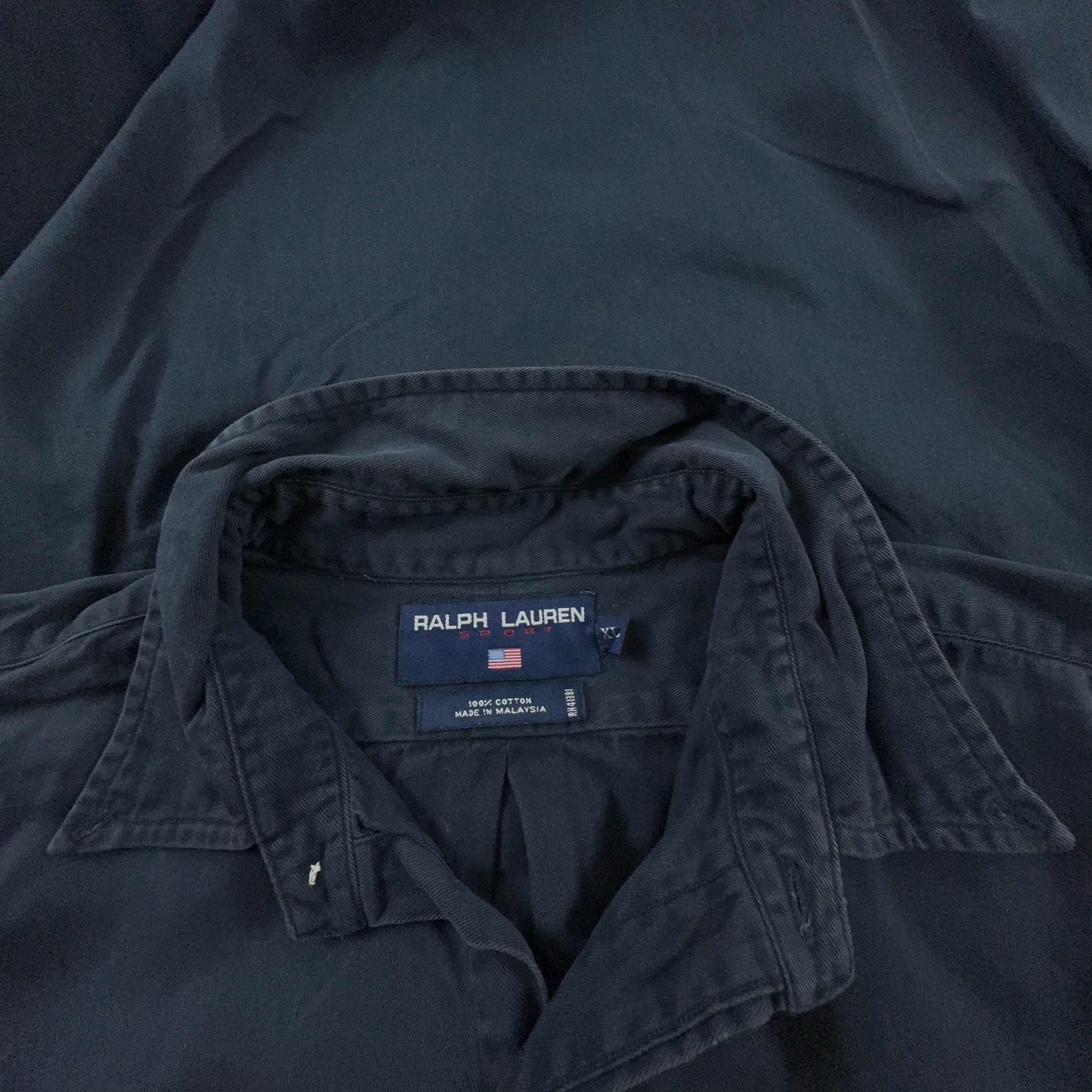 Camicia Ralph Lauren Sport blu scura a tinta unita in cotone - Taglia XL/XXL uomo