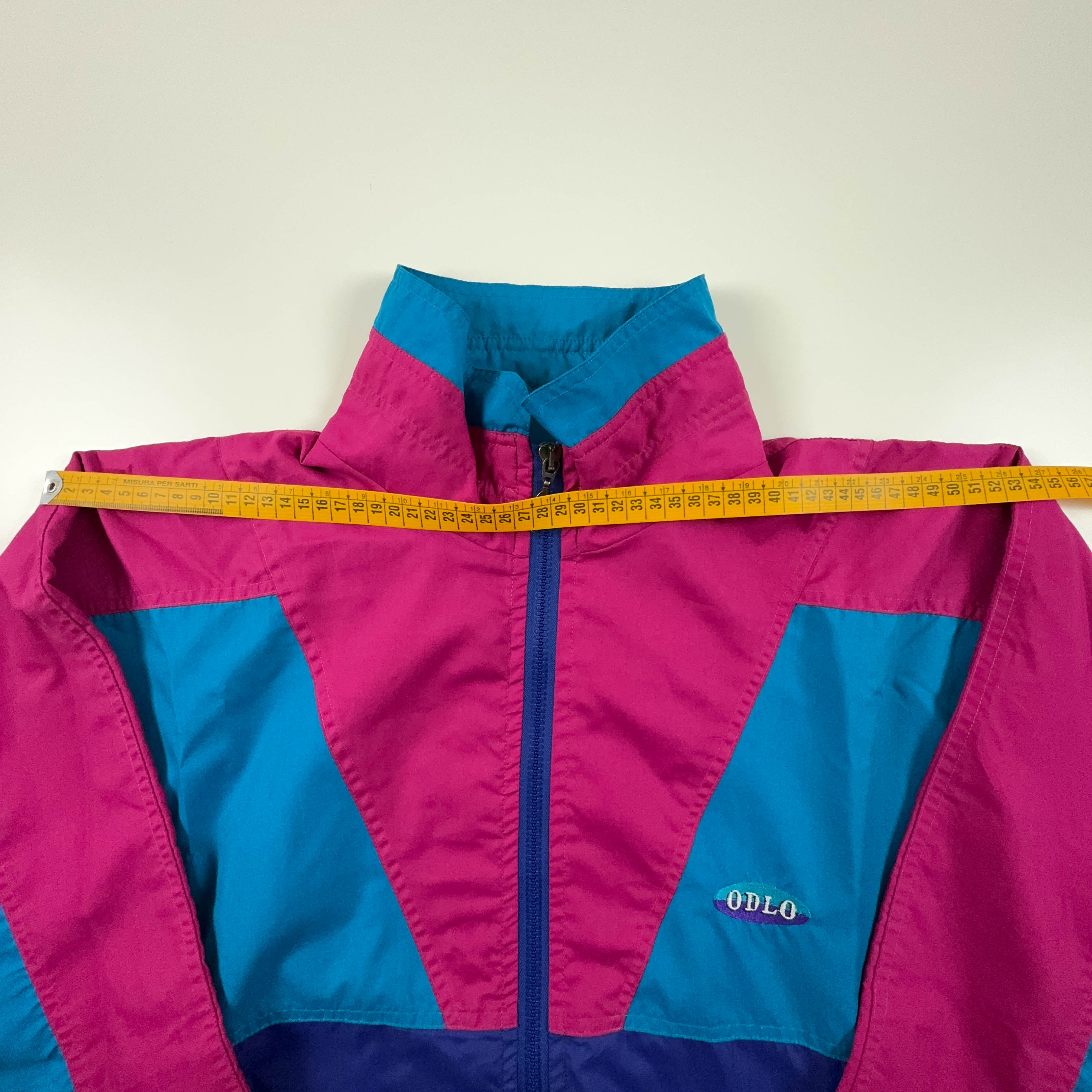 Giacca a vento Vintage blu e rosa con zip anni 80 90 - Taglia L/XL uomo