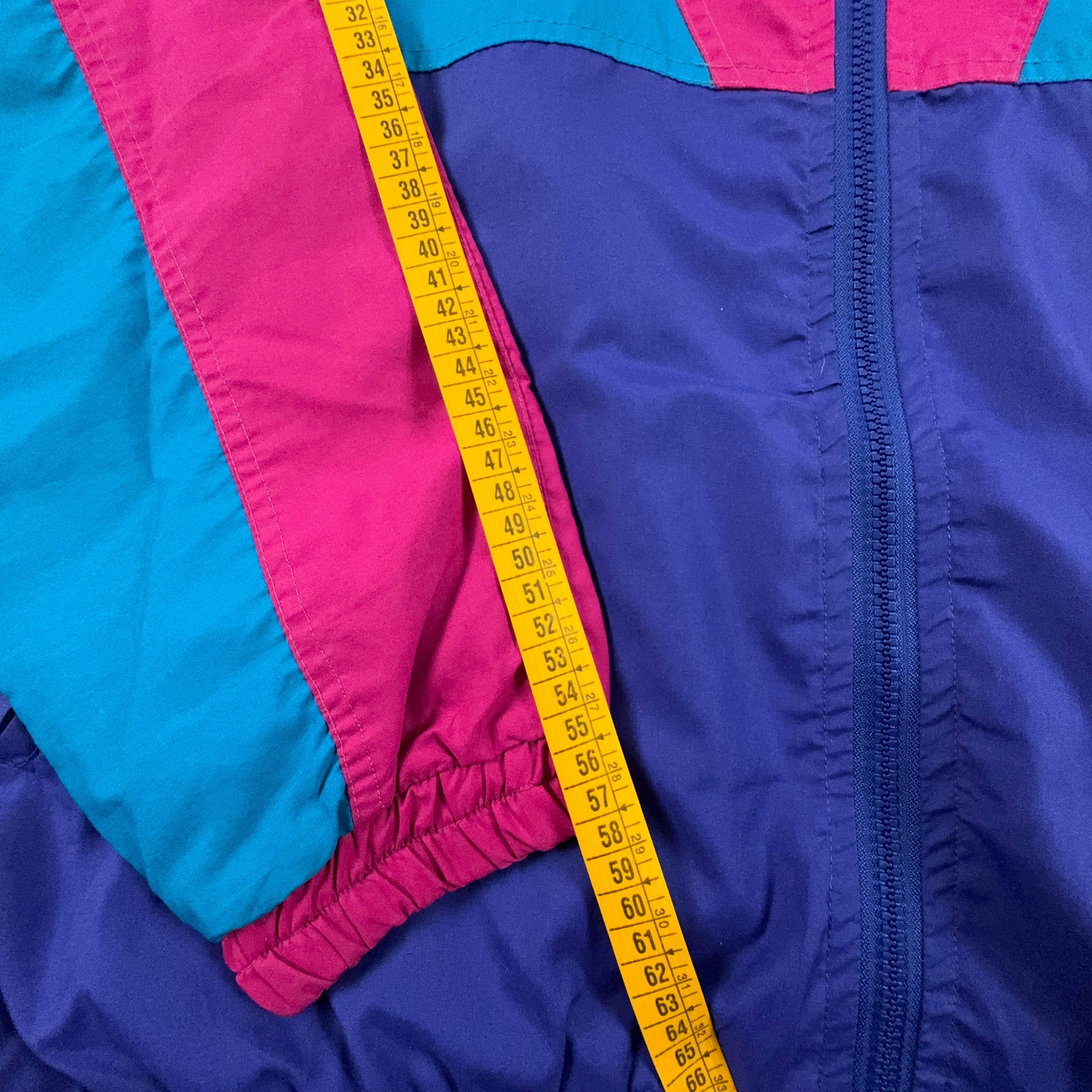 Giacca a vento Vintage blu e rosa con zip anni 80 90 - Taglia L/XL uomo
