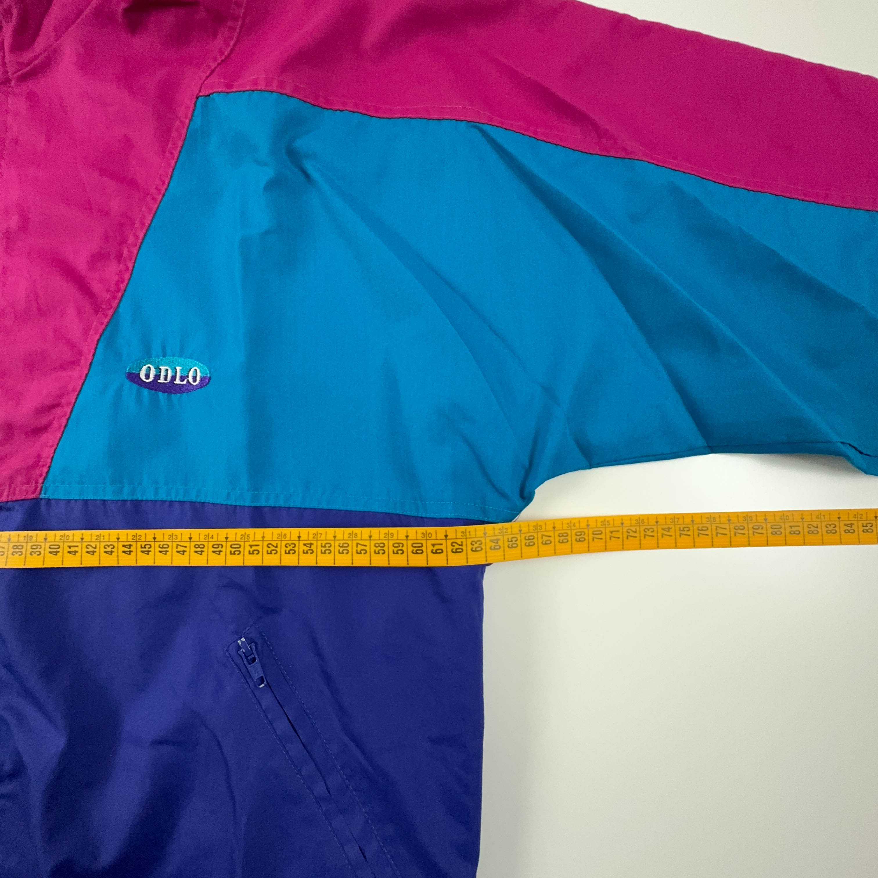 Giacca a vento Vintage blu e rosa con zip anni 80 90 - Taglia L/XL uomo