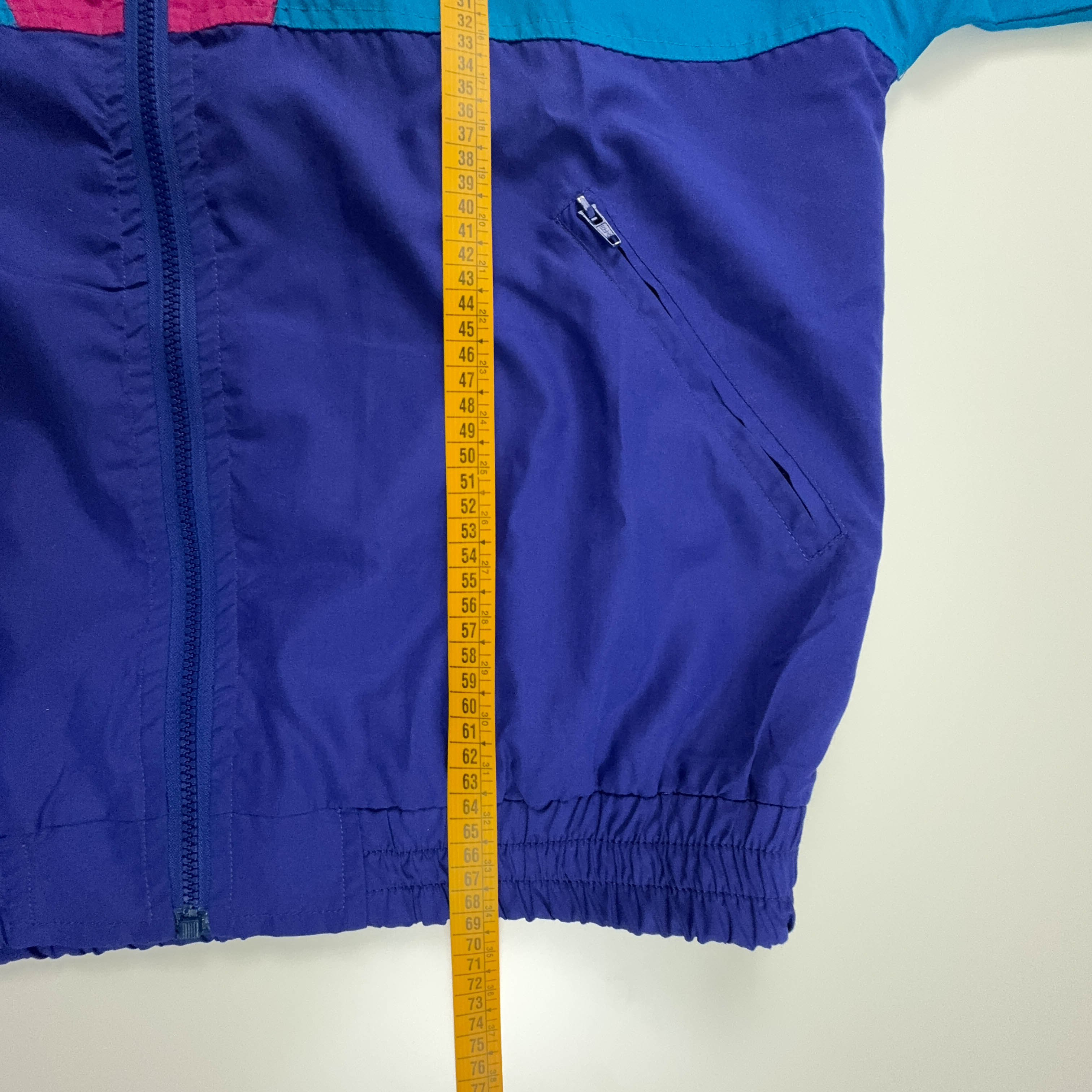 Giacca a vento Vintage blu e rosa con zip anni 80 90 - Taglia L/XL uomo