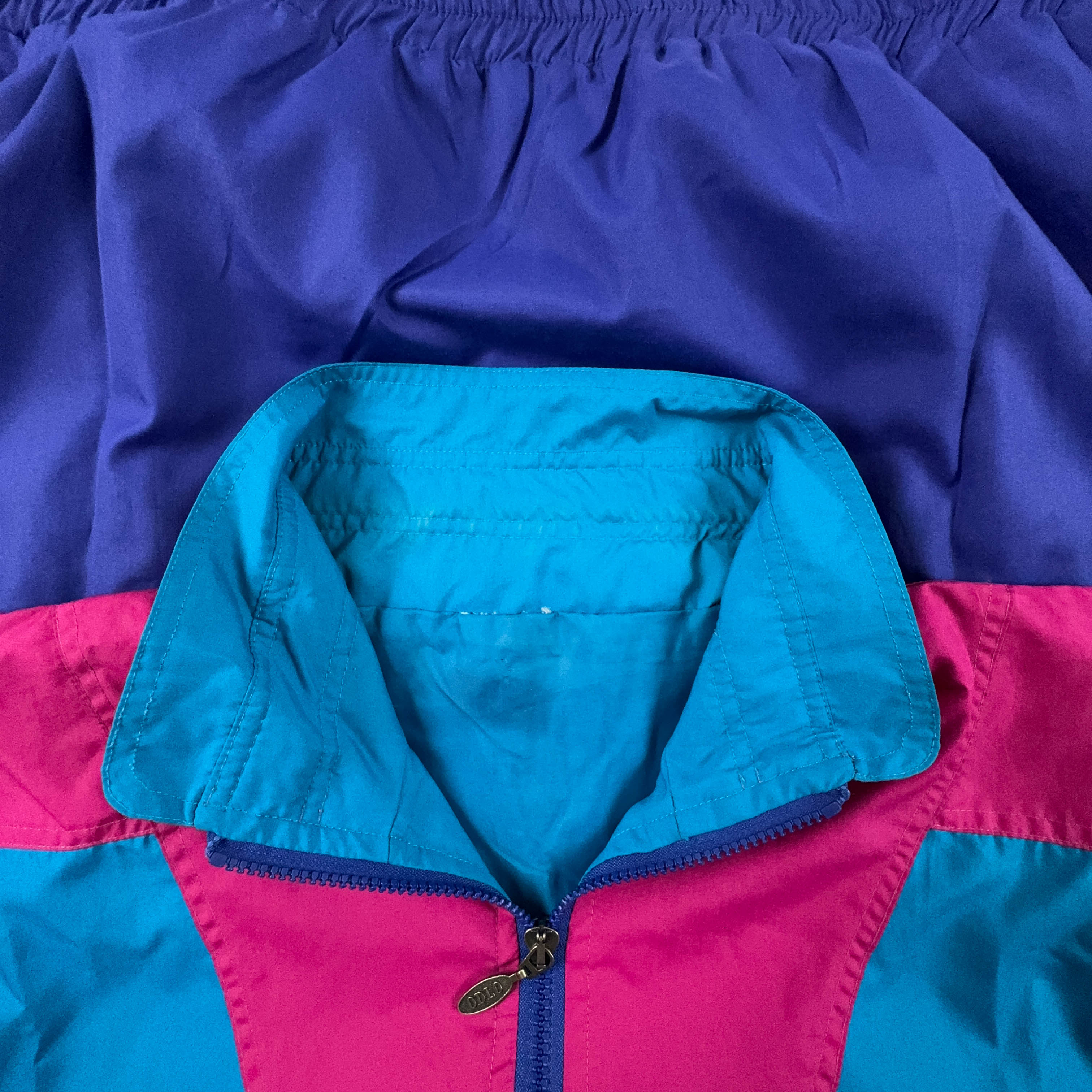 Giacca a vento Vintage blu e rosa con zip anni 80 90 - Taglia L/XL uomo