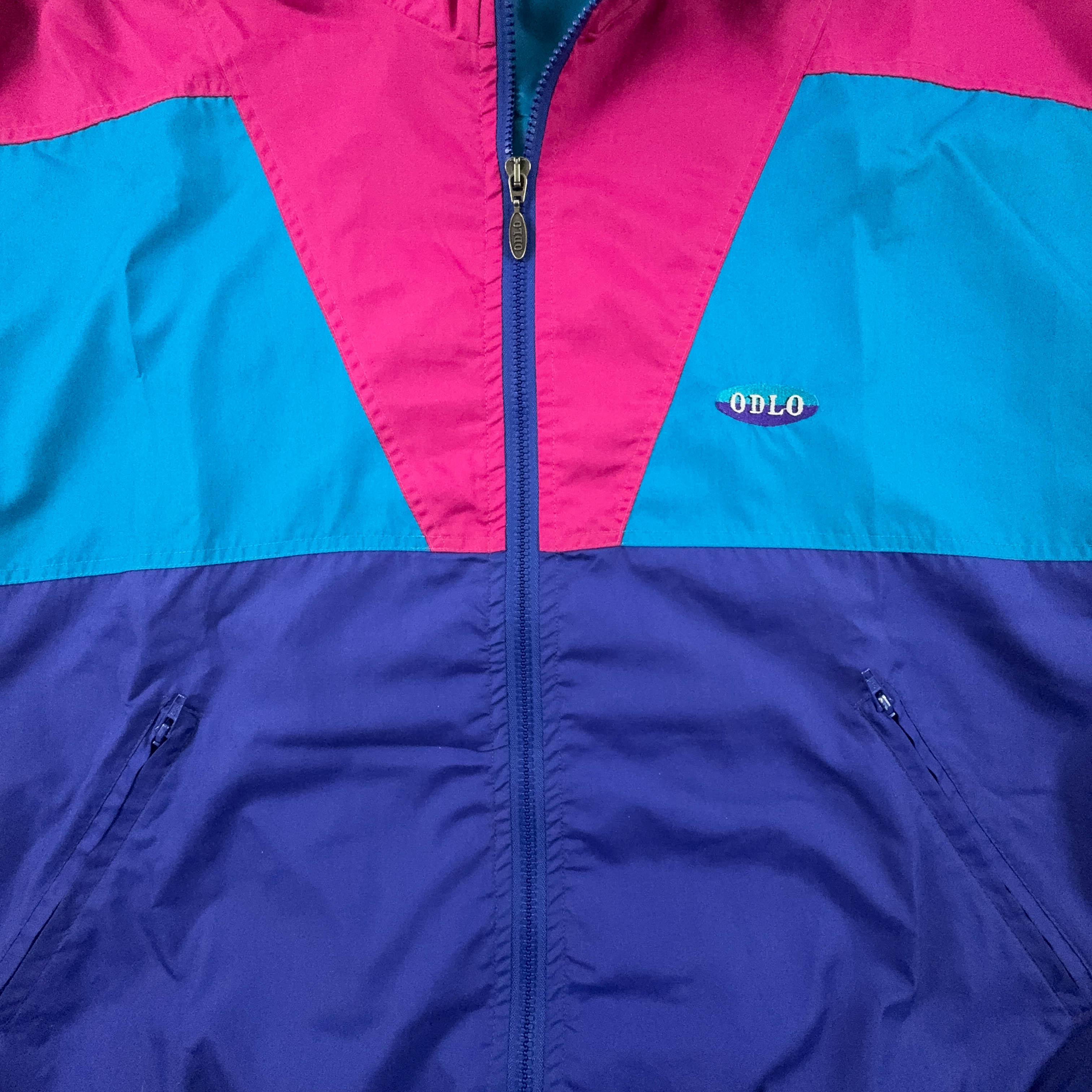 Giacca a vento Vintage blu e rosa con zip anni 80 90 - Taglia L/XL uomo