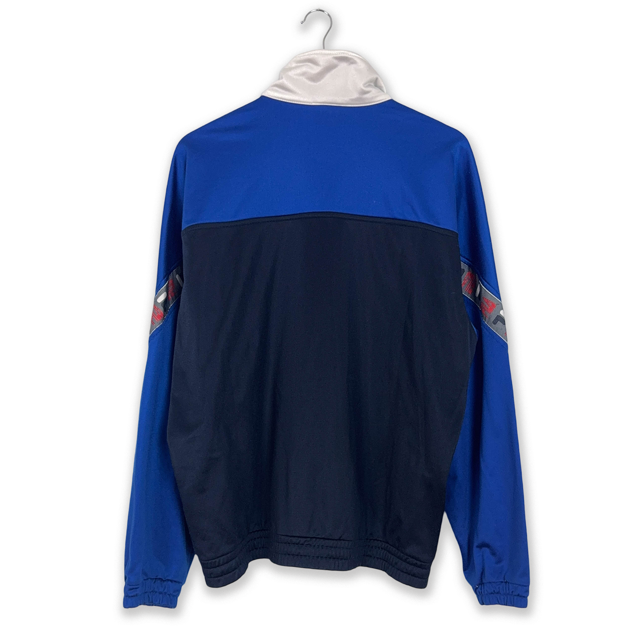 Felpa Fila Vintage blu geometrica con zip anni 90 - Taglia I50 uomo