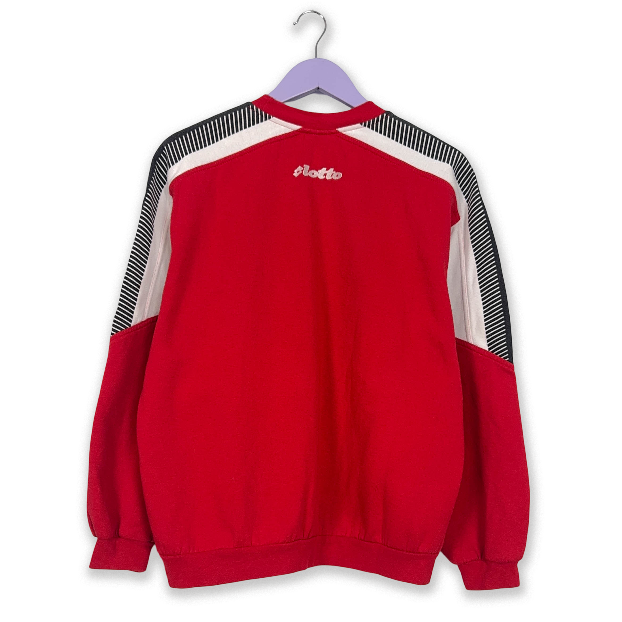 Felpa Lotto Vintage rossa e grigia a girocollo in cotone anni 90 - Taglia 50 uomo