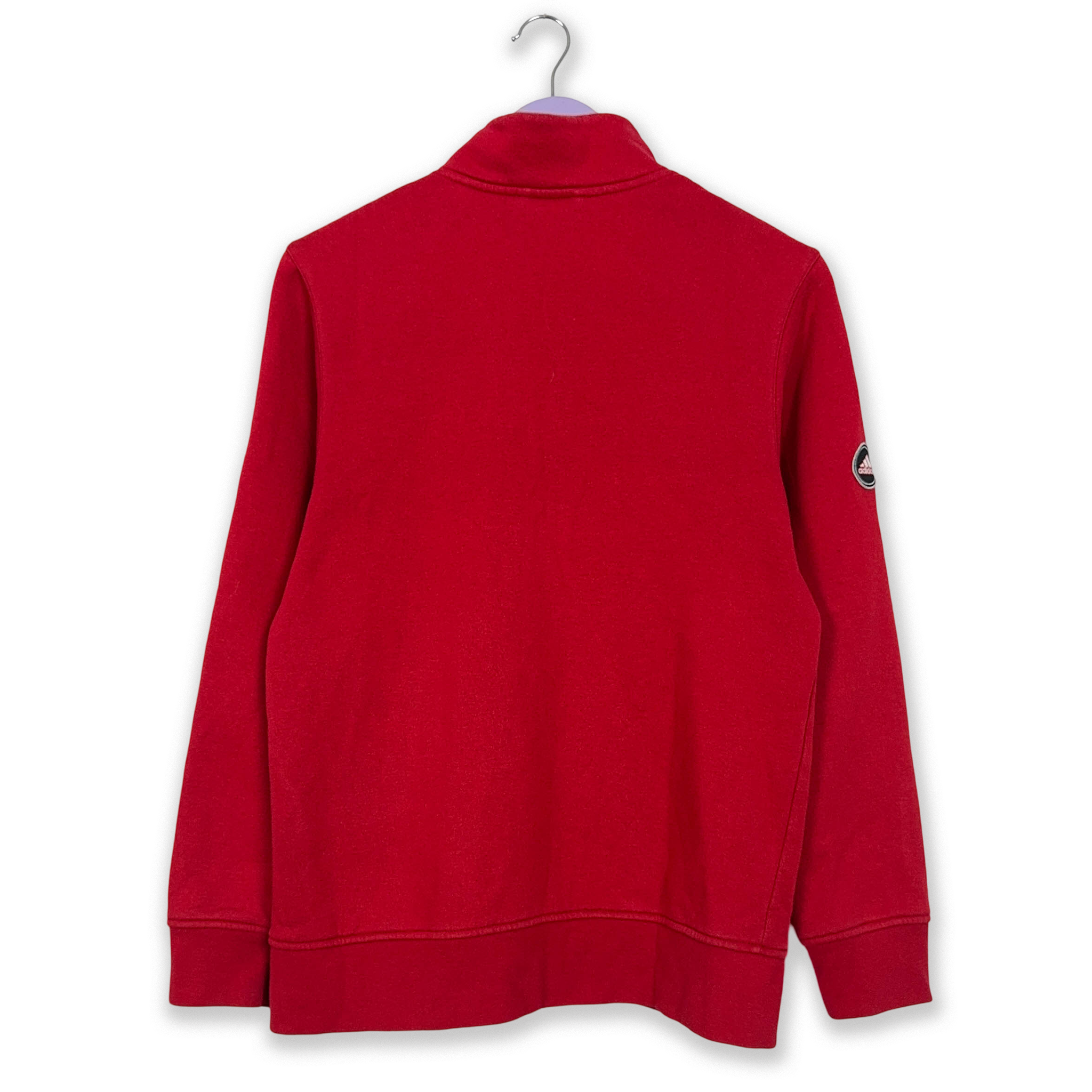 Felpa Adidas Vintage rossa e grigia con zip anni 2000 - Taglia S/M uomo