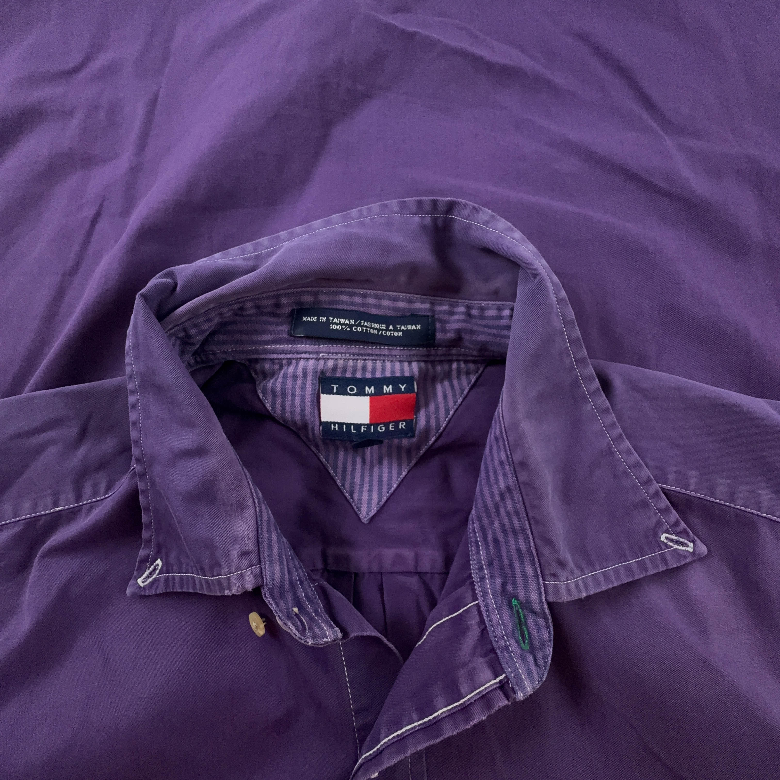Camicia Tommy Hilfiger Vintage viola a tinta unita in cotone - Taglia L/XL uomo