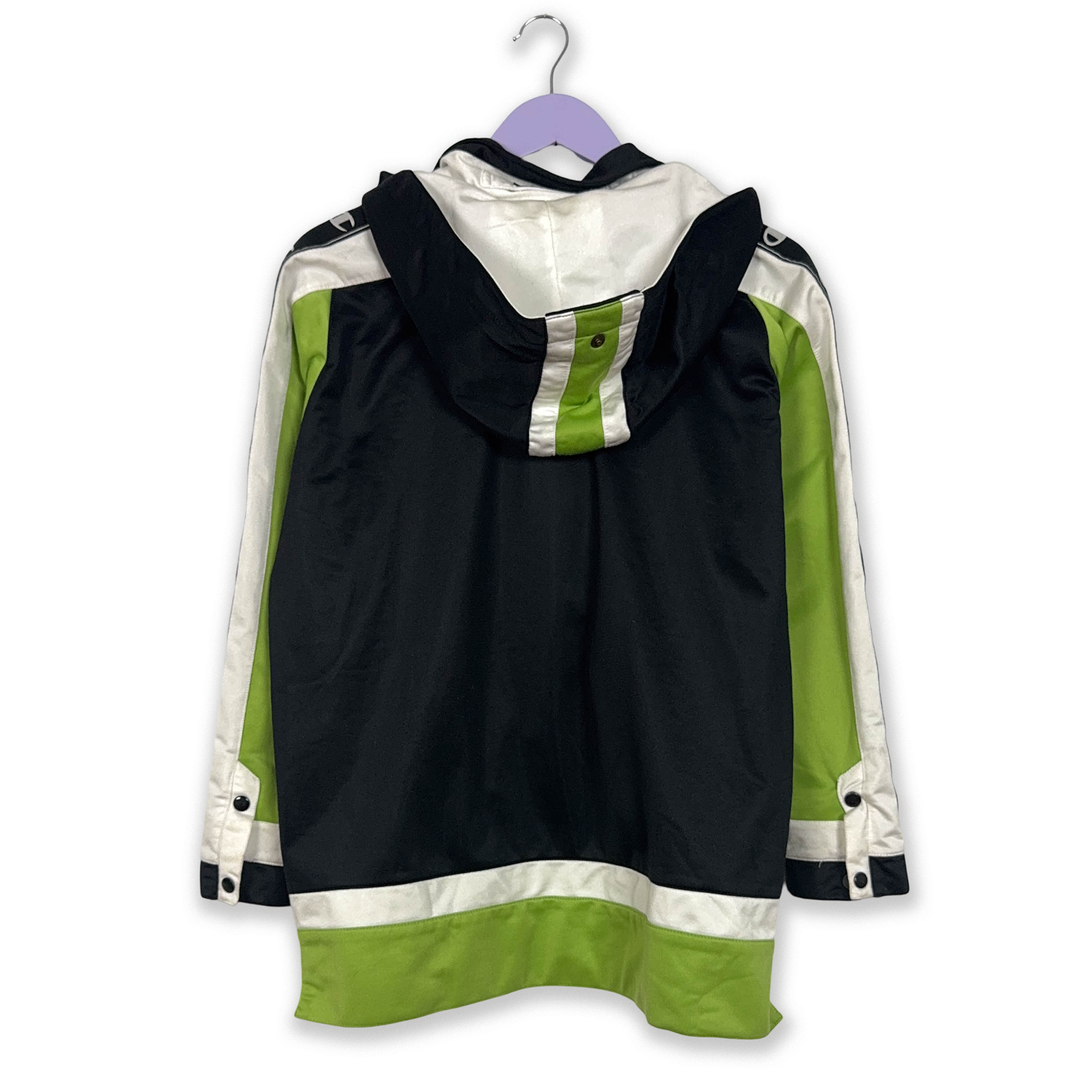 Felpa Champion Vintage nera e verde con zip e cappuccio anni 2000 - Taglia 164cm uomo