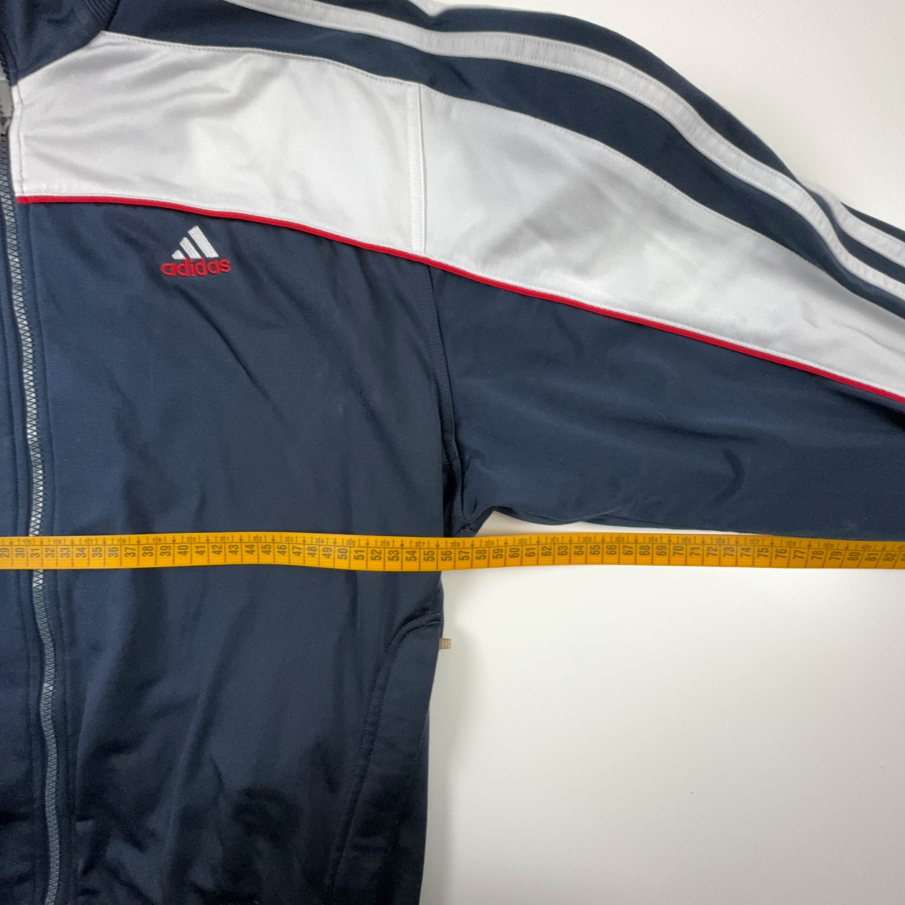 Felpa Adidas Vintage blu scuro e bianca con zip anni 2000 - Taglia D8 F192 uomo
