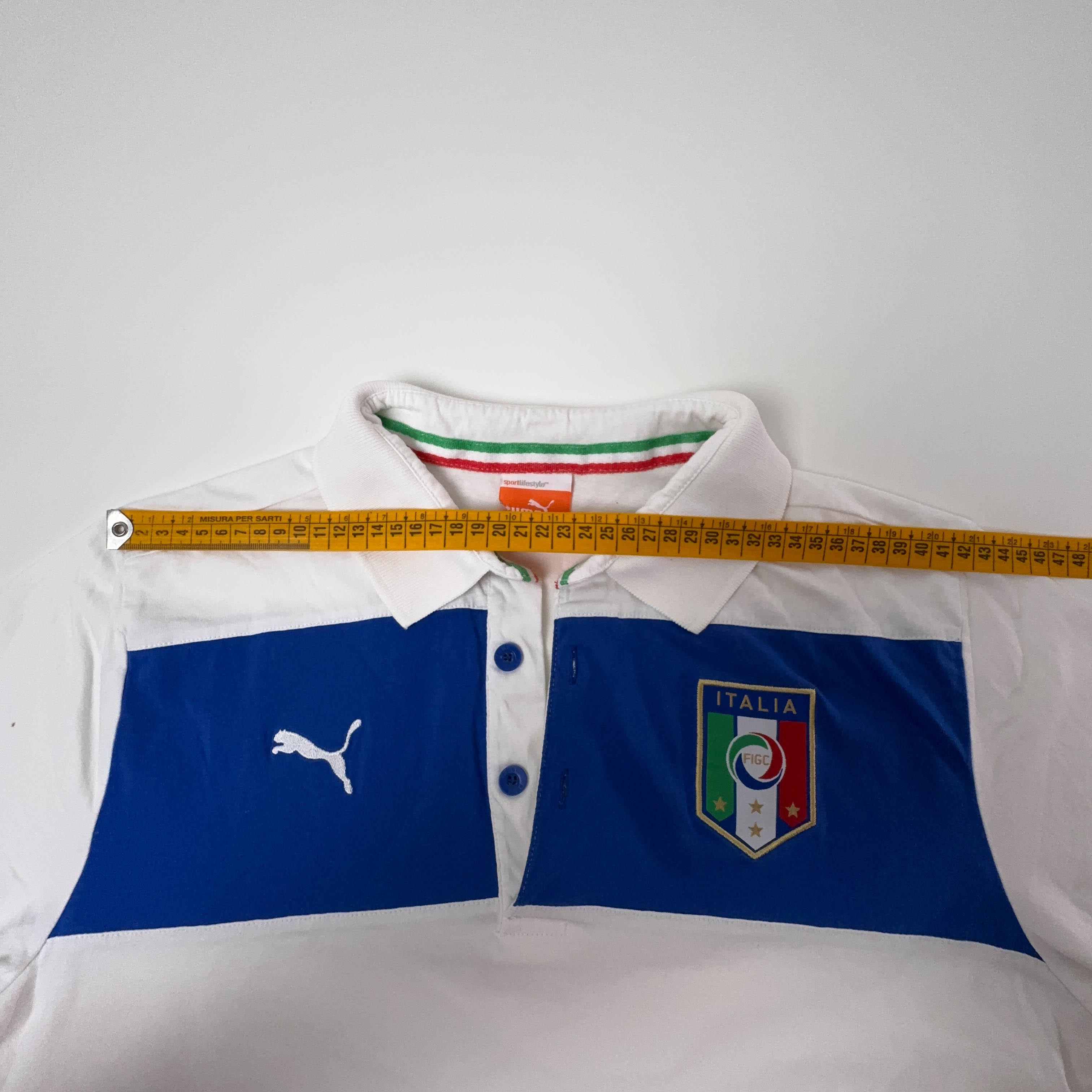 Polo Puma Italia FIGC bianca e blu con ricami - Taglia M uomo
