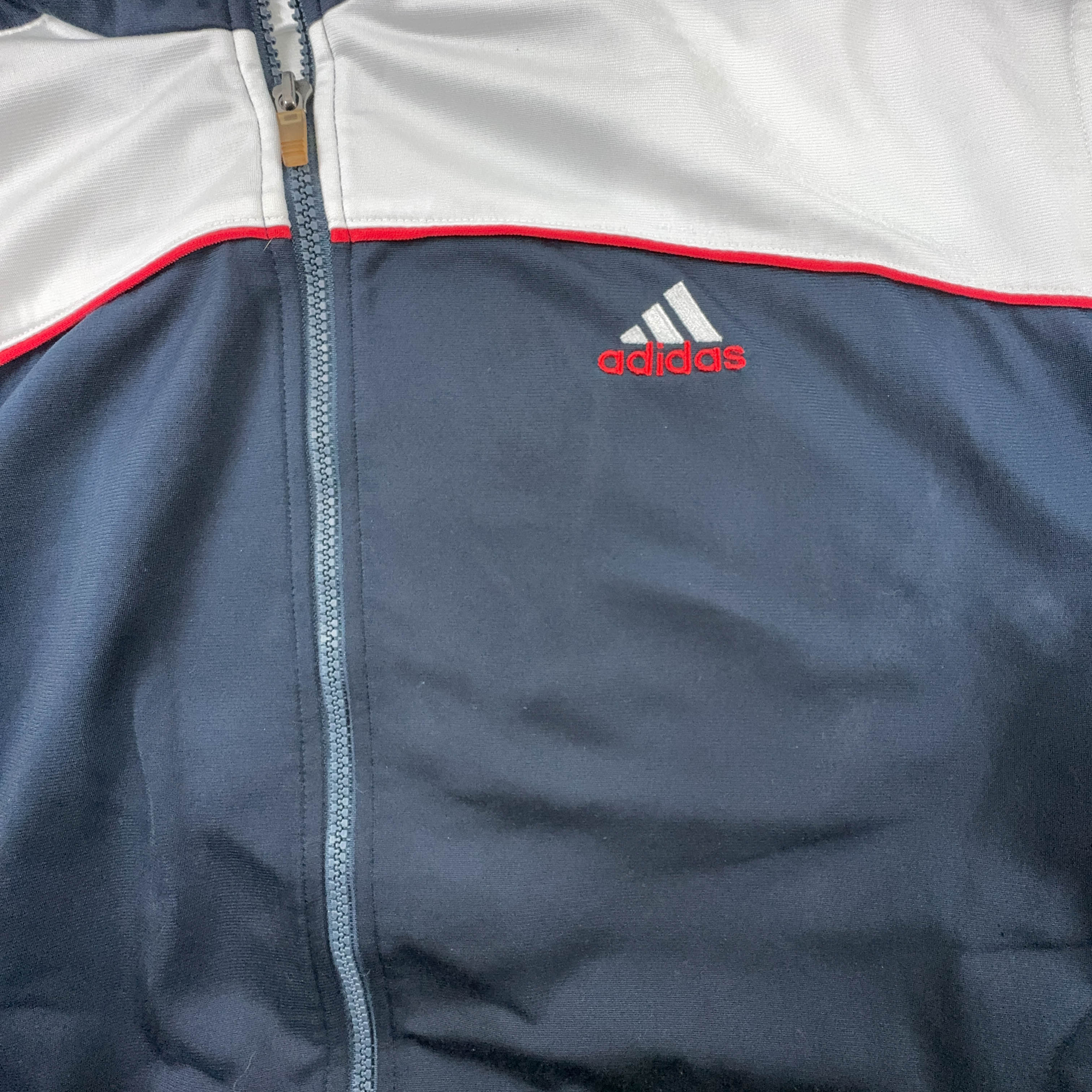 Felpa Adidas Vintage blu scuro e bianca con zip anni 2000 - Taglia D8 F192 uomo