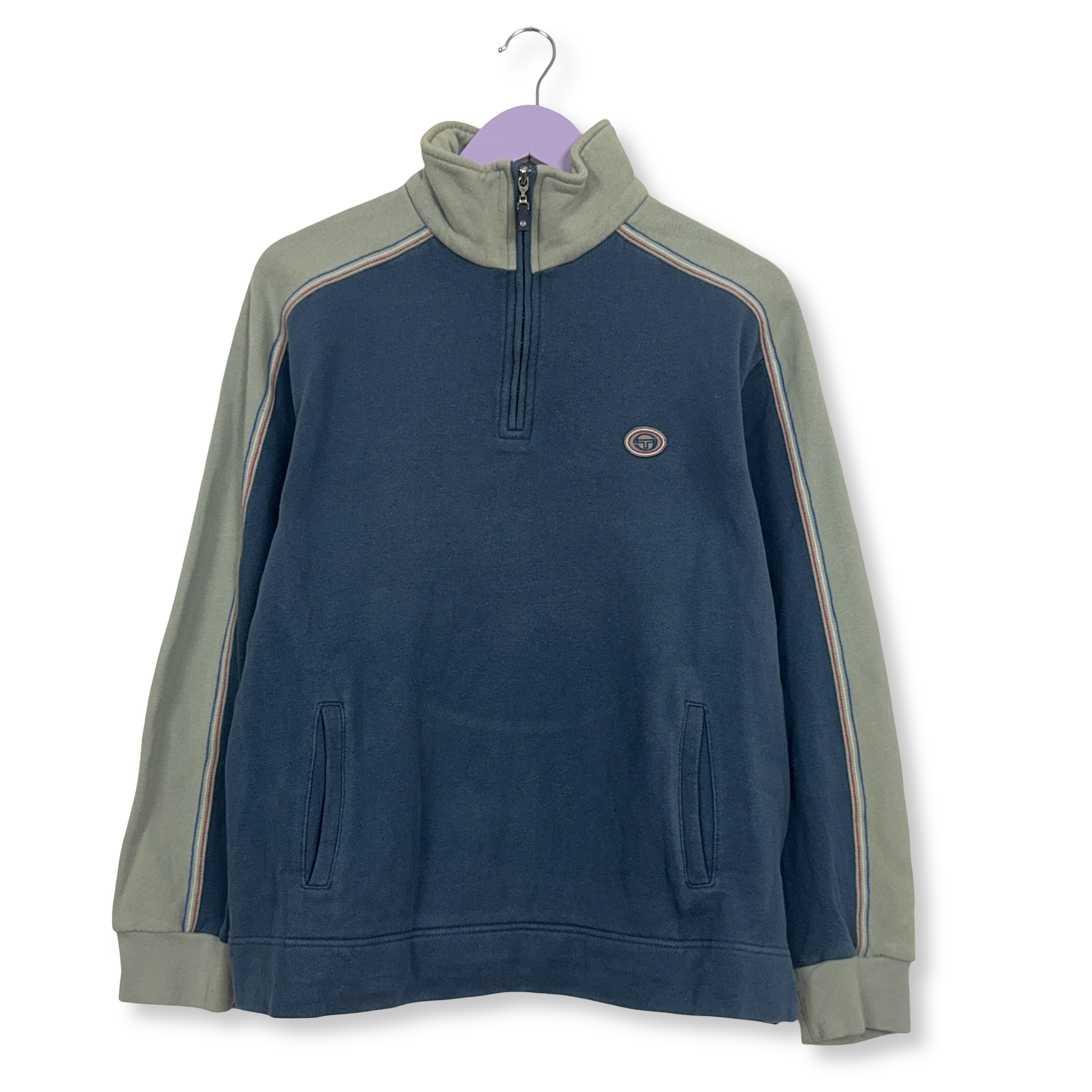 Felpa Sergio Tacchini Vintage blu e grigia quarter zip - Taglia M uomo
