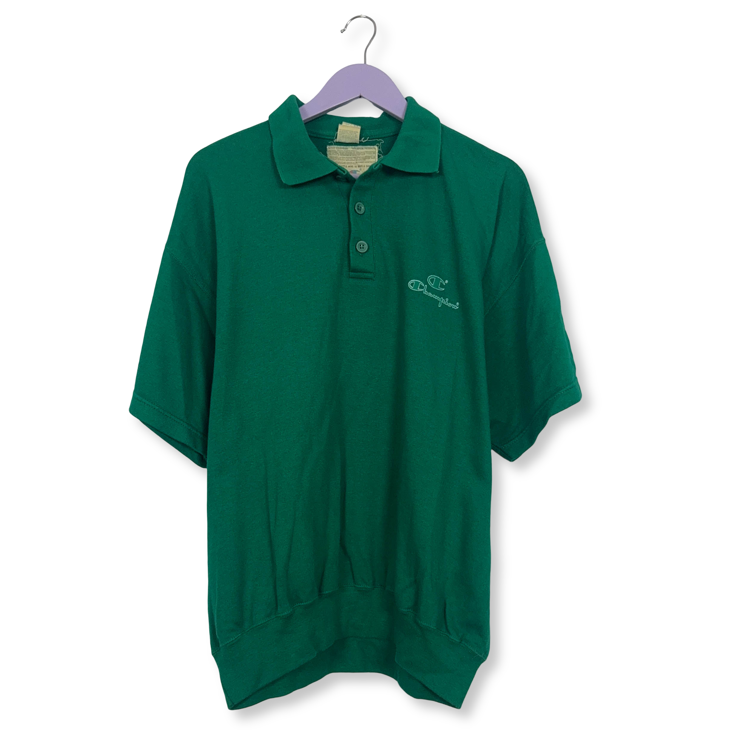 Felpa Champion Vintage a maniche corte verde con bottoni anni 80 - Taglia XL uomo