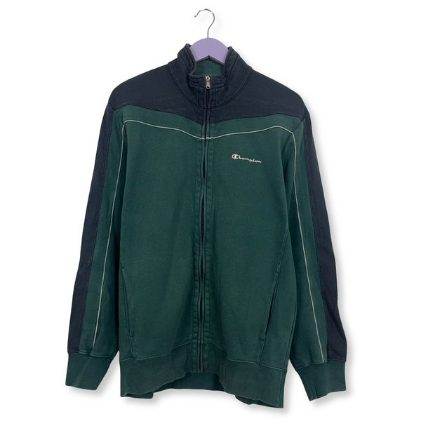 Felpa Champion Vintage verde e grigio con zip 80% cotone anni 2000 - Taglia L uomo