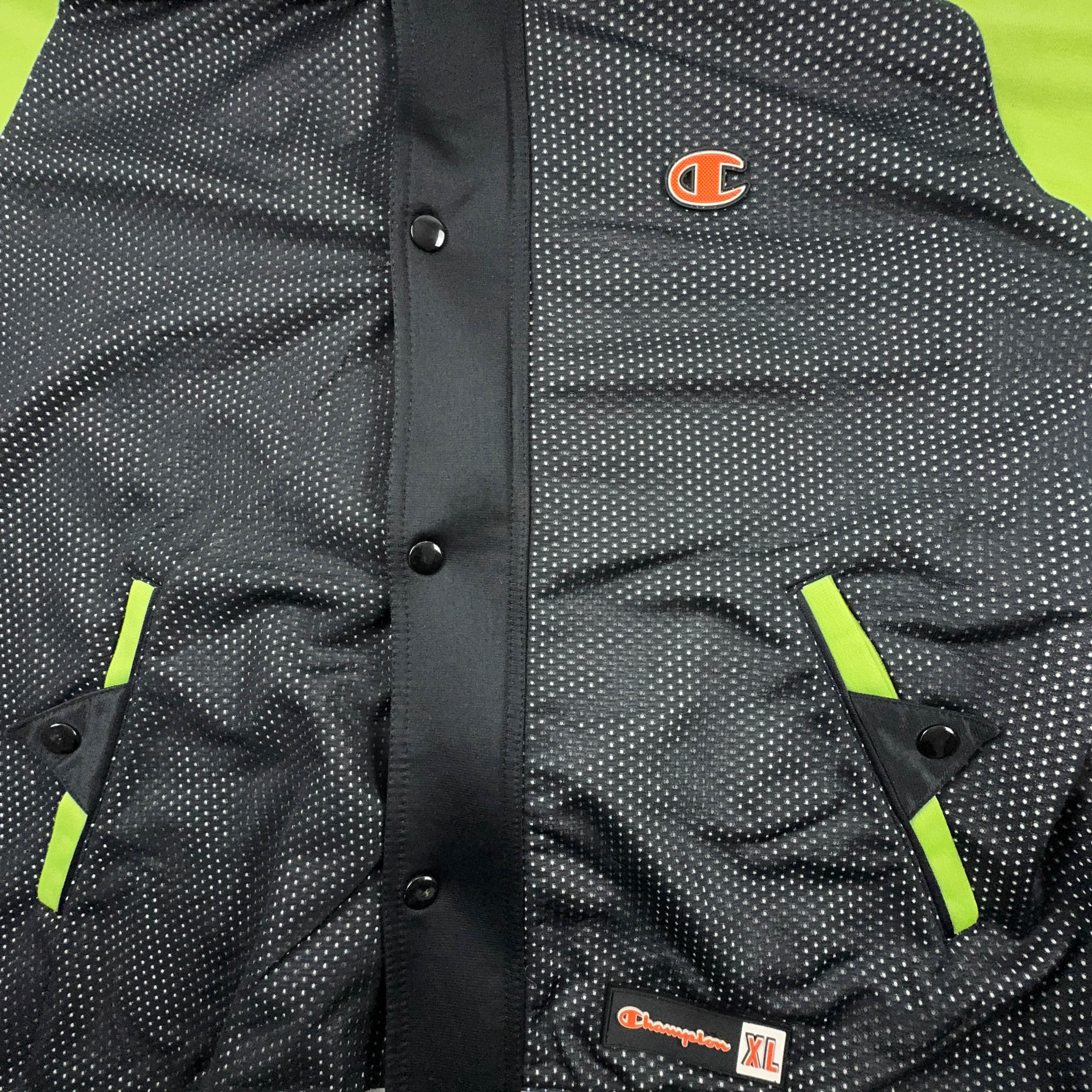 Felpa Champion Vintage nera e verde con zip e cappuccio anni 2000 - Taglia 164cm uomo