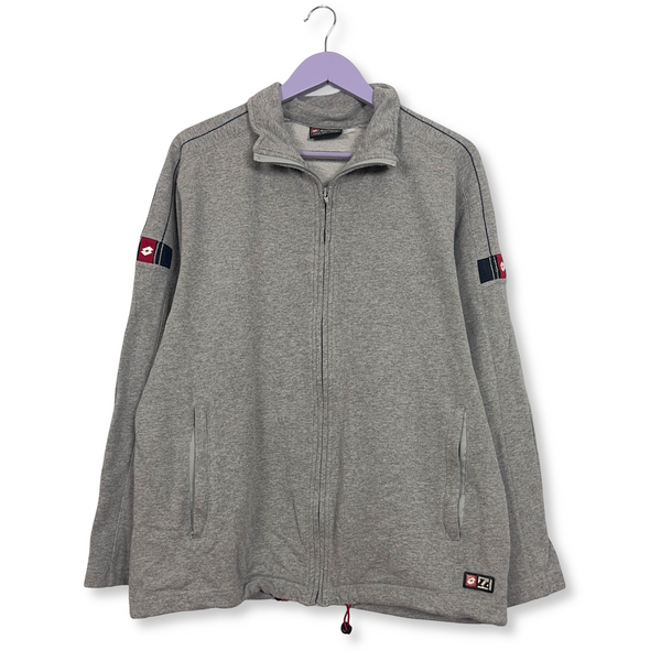 Felpa Lotto Vintage grigia in cotone con zip anni 2000 - Taglia L uomo