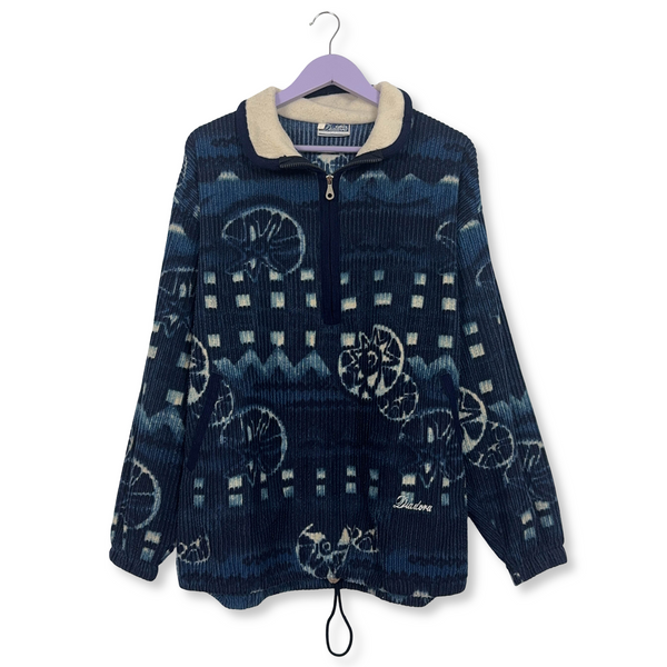 Felpa Diadora Vintage blu a fantasia con mezza zip anni 90 - Taglia XL uomo