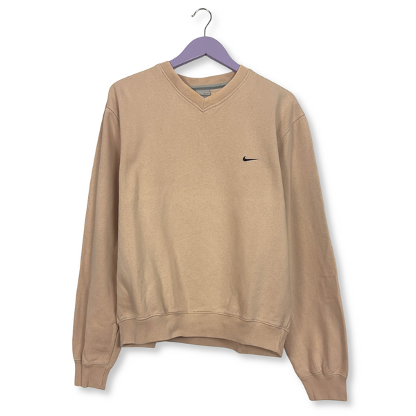 Felpa Nike Vintage crema con scollo a V 78% cotone anni 90 - Taglia L uomo