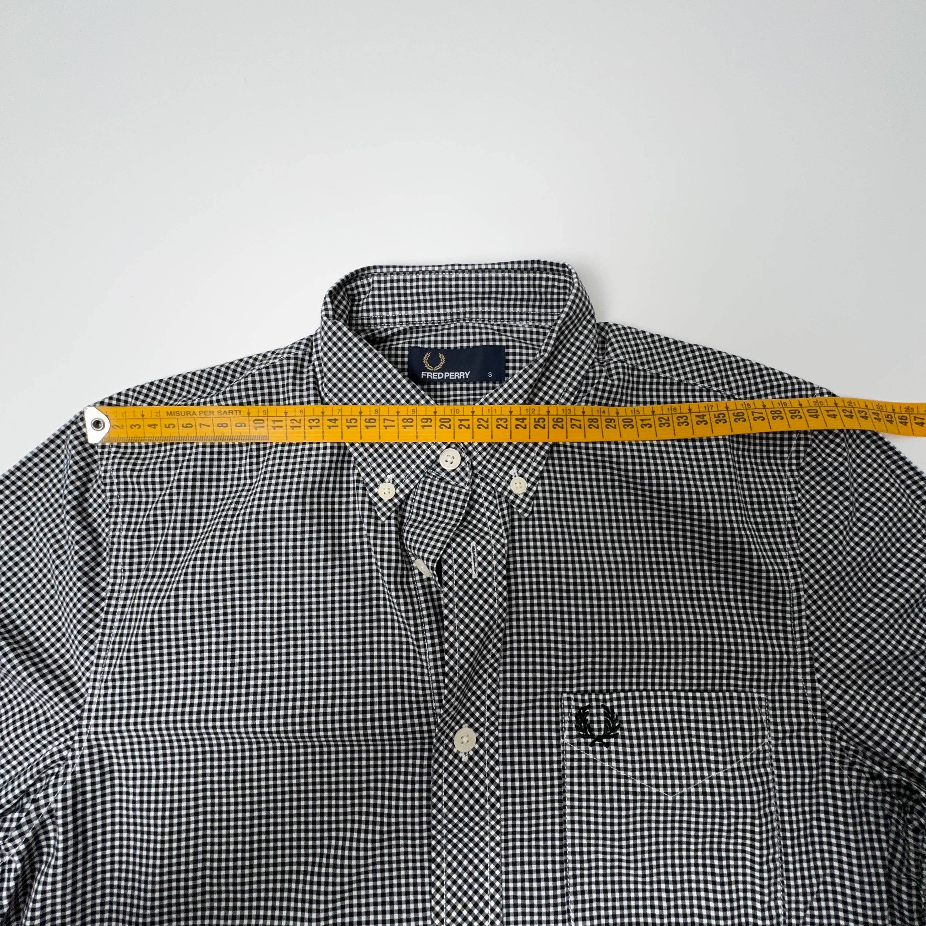 Camicia Fred Perry a quadri grigia scura e bianca a manica lunga - Taglia S uomo