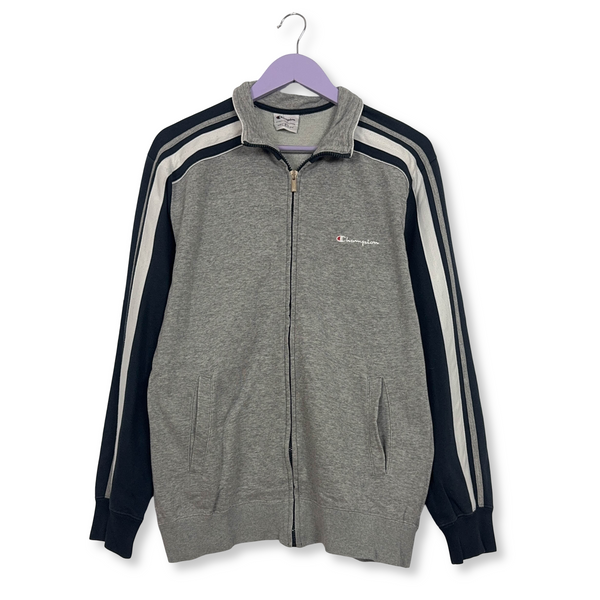Felpa Champion Vintage grigia e blu con zip - Taglia L uomo