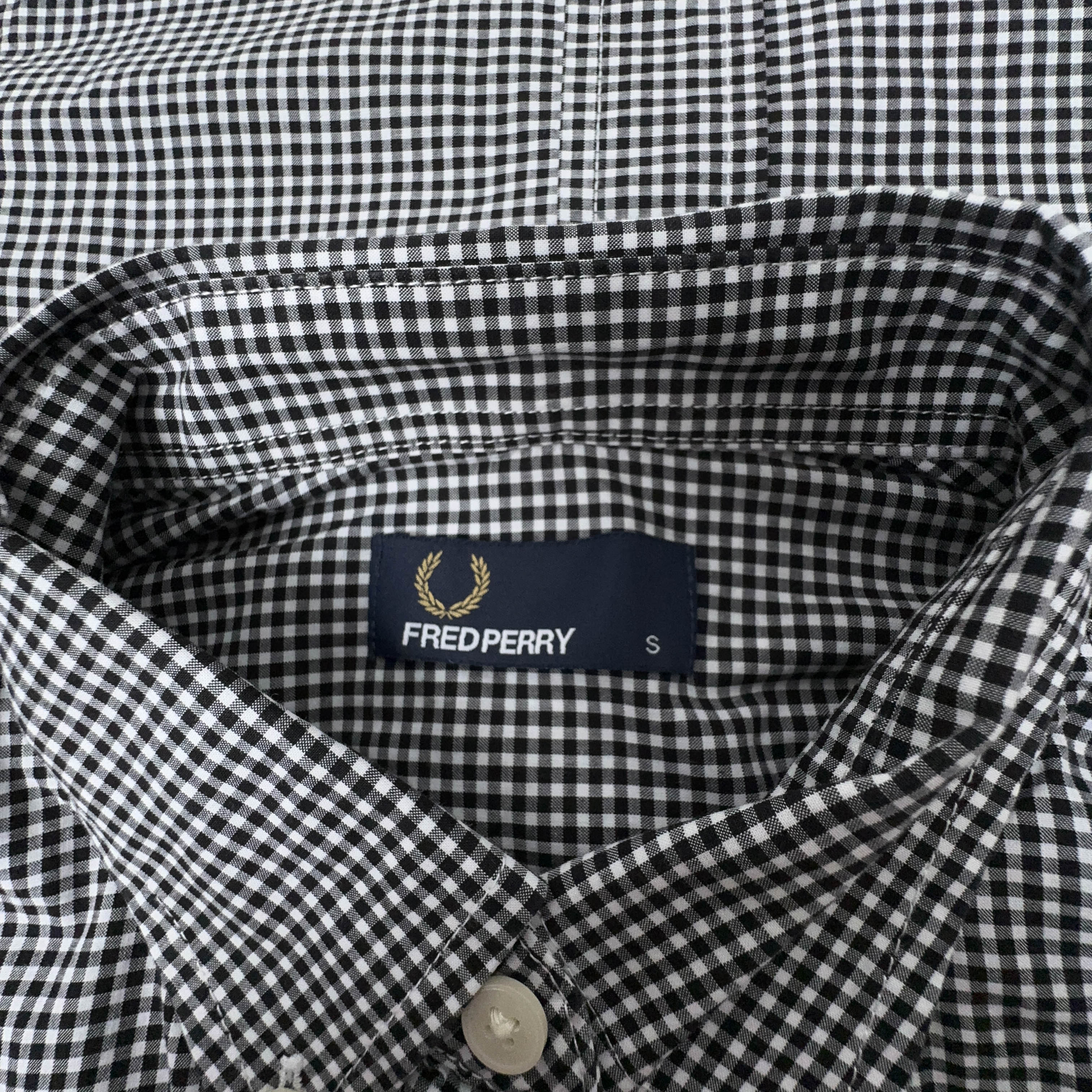 Camicia Fred Perry a quadri grigia scura e bianca a manica lunga - Taglia S uomo