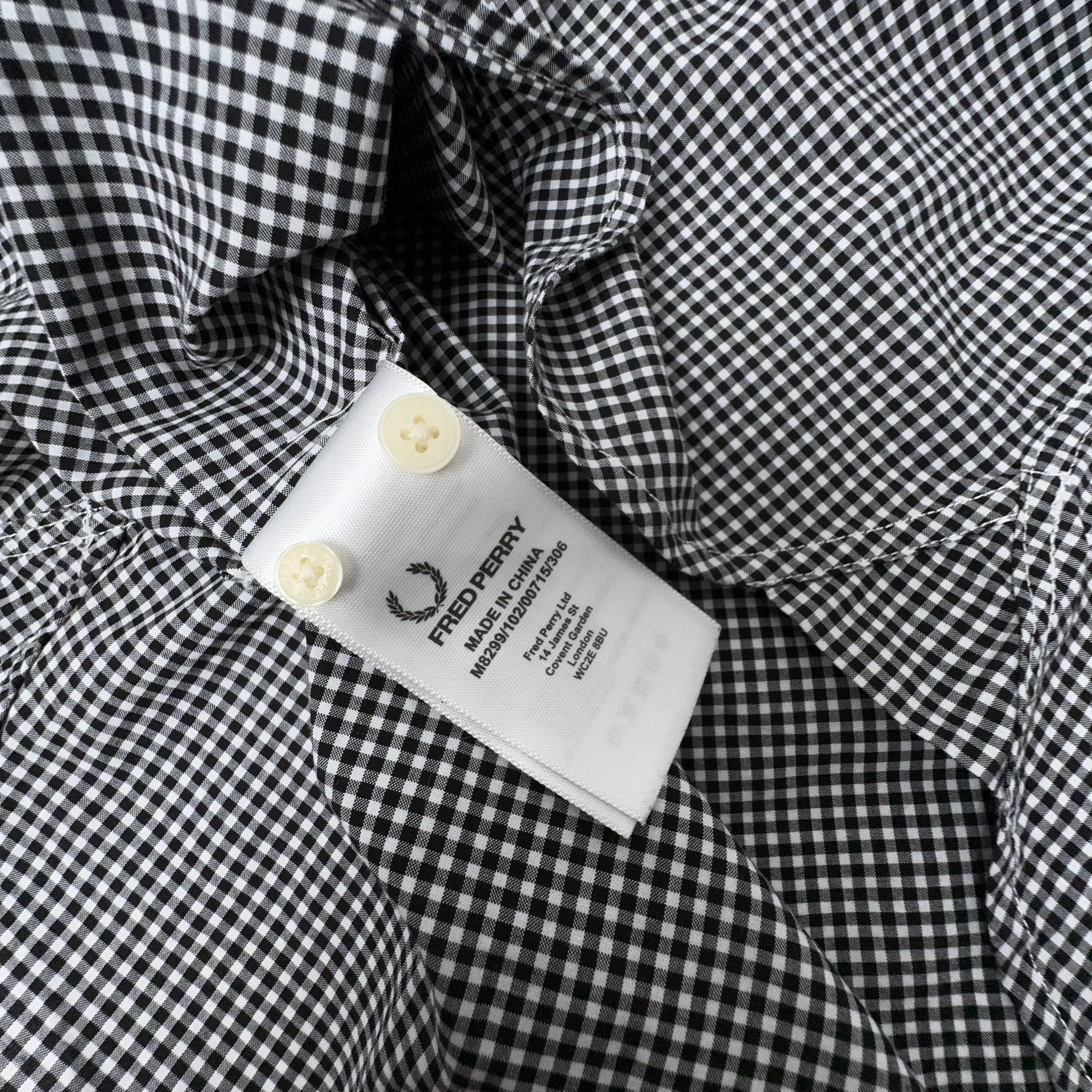 Camicia Fred Perry a quadri grigia scura e bianca a manica lunga - Taglia S uomo