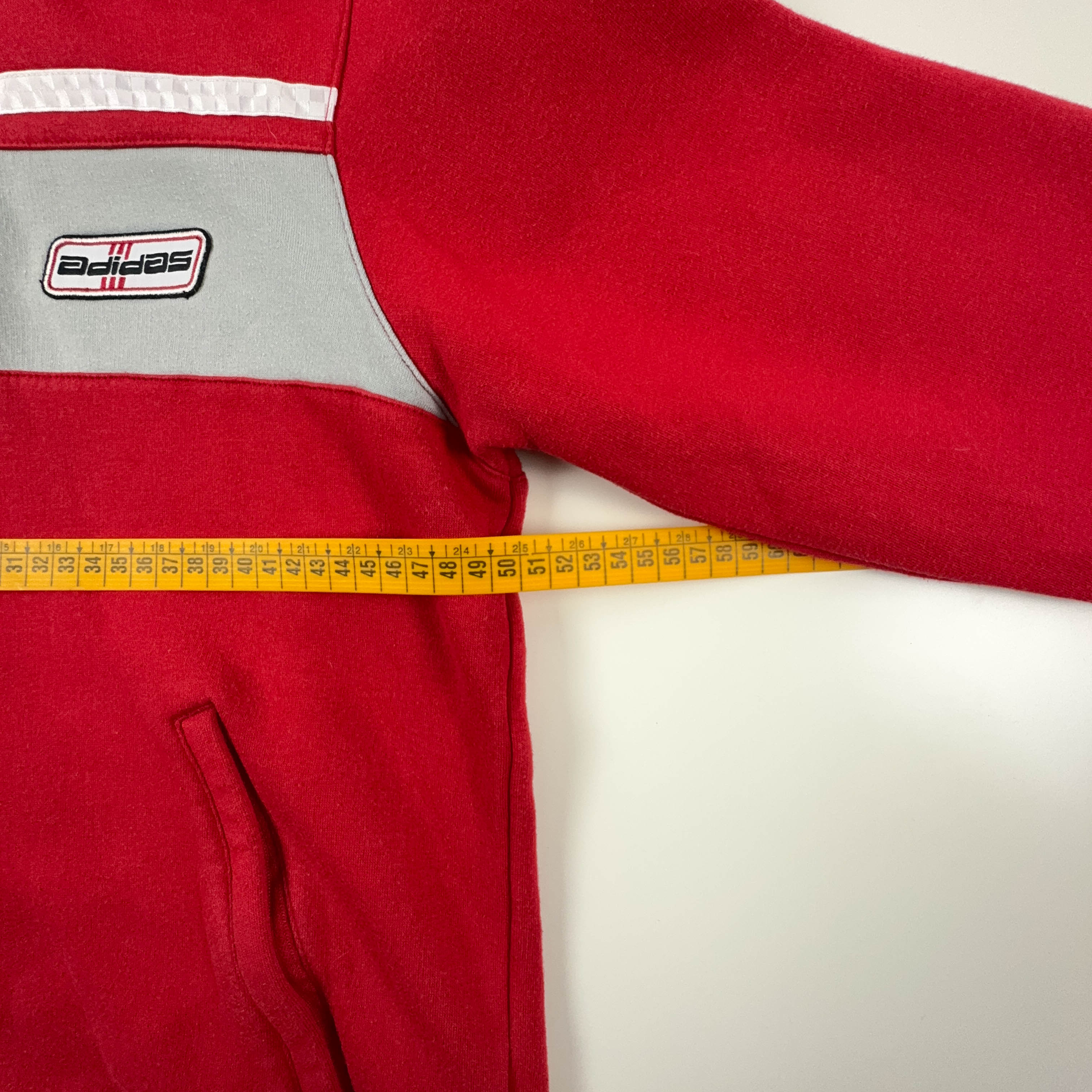 Felpa Adidas Vintage rossa e grigia con zip anni 2000 - Taglia S/M uomo