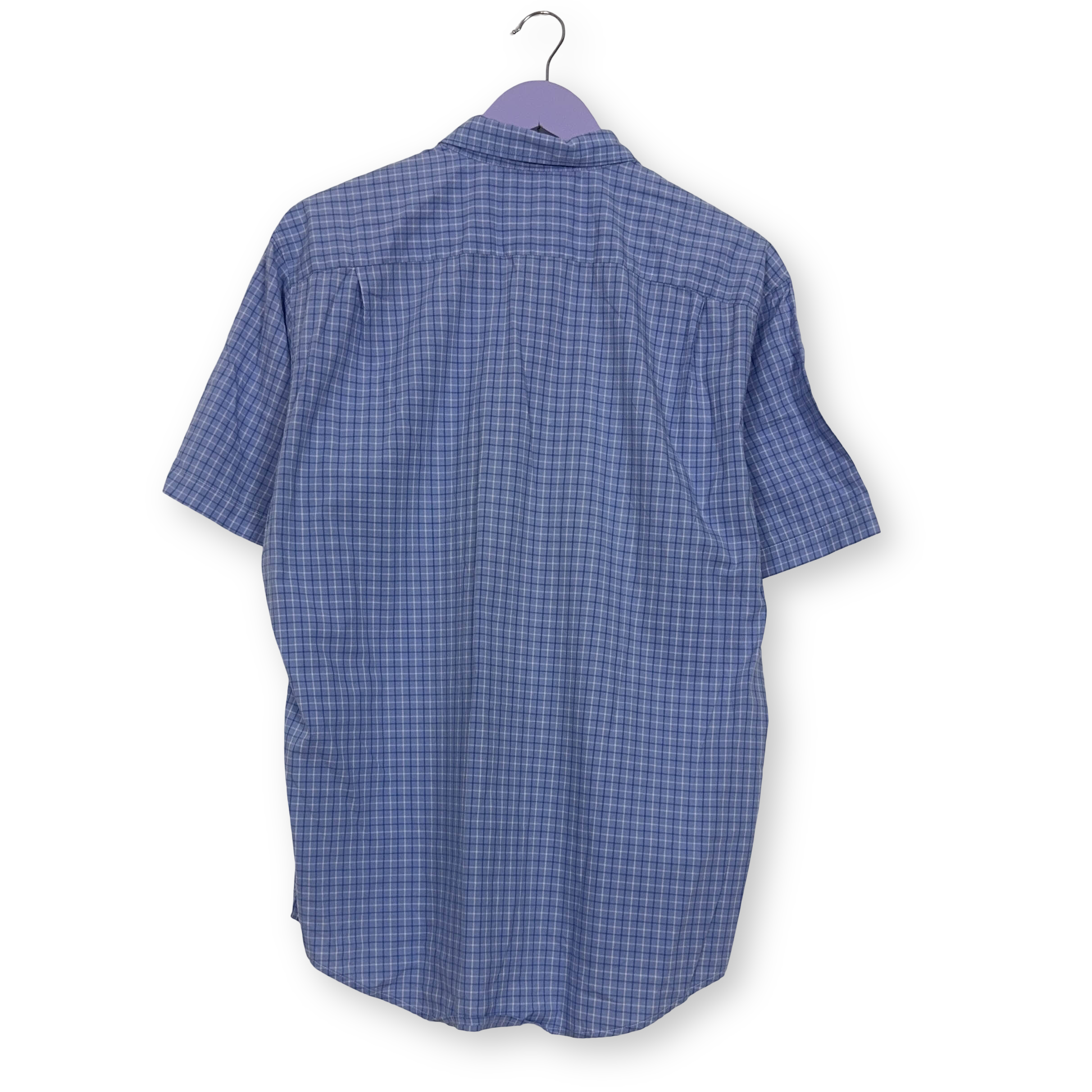 Camicia Lacoste blu e bianca a quadri in cotone manica corta slim fit - Taglia 42 uomo