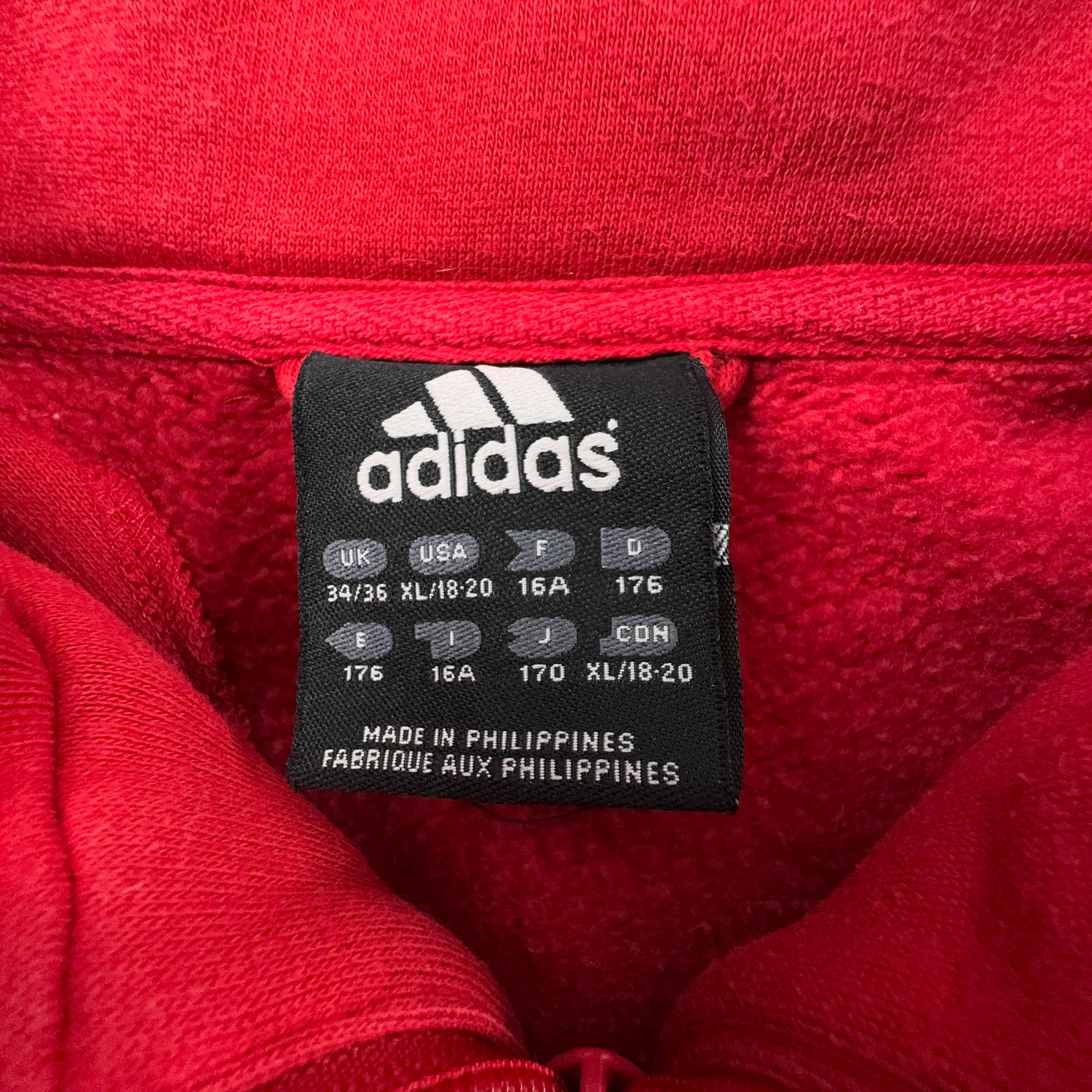 Felpa Adidas Vintage rossa e grigia con zip anni 2000 - Taglia S/M uomo