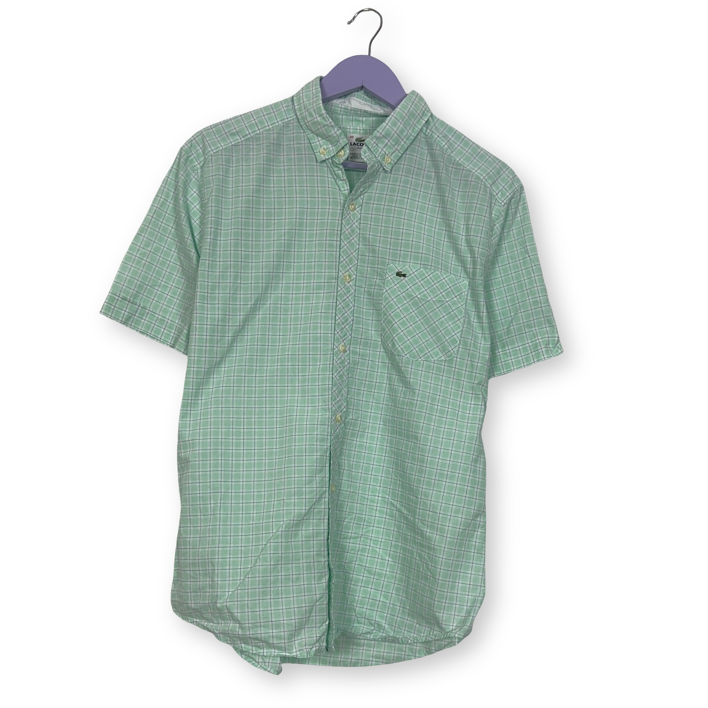 Camicia Lacoste verde e bianca a quadri manica corta slim fit - Taglia 40 uomo