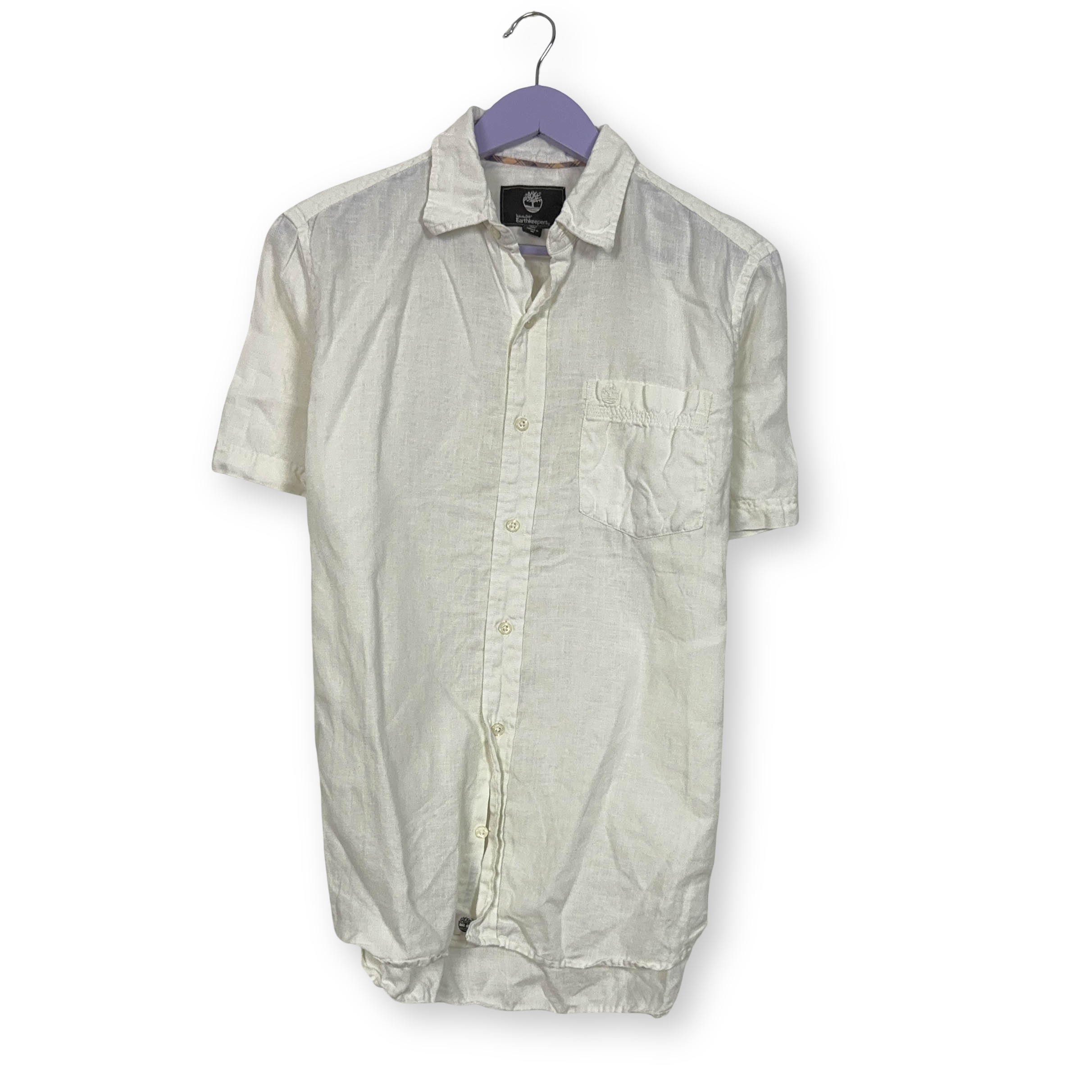 Camicia Timberland bianca tinta unita 100% Lino manica corta - Taglia S uomo