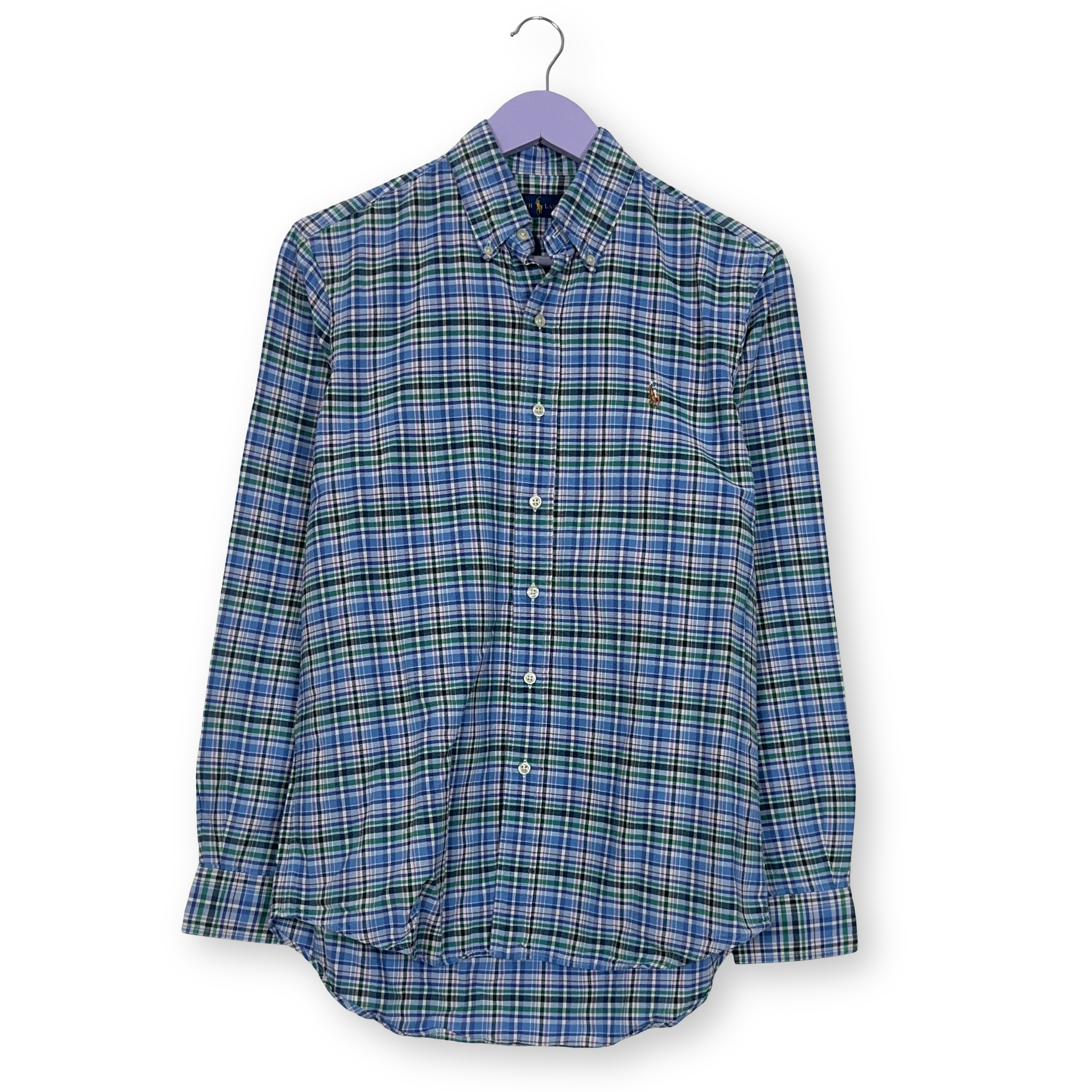 Camicia Ralph Lauren blu verde e bianca a quadri manica lunga - Taglia S uomo