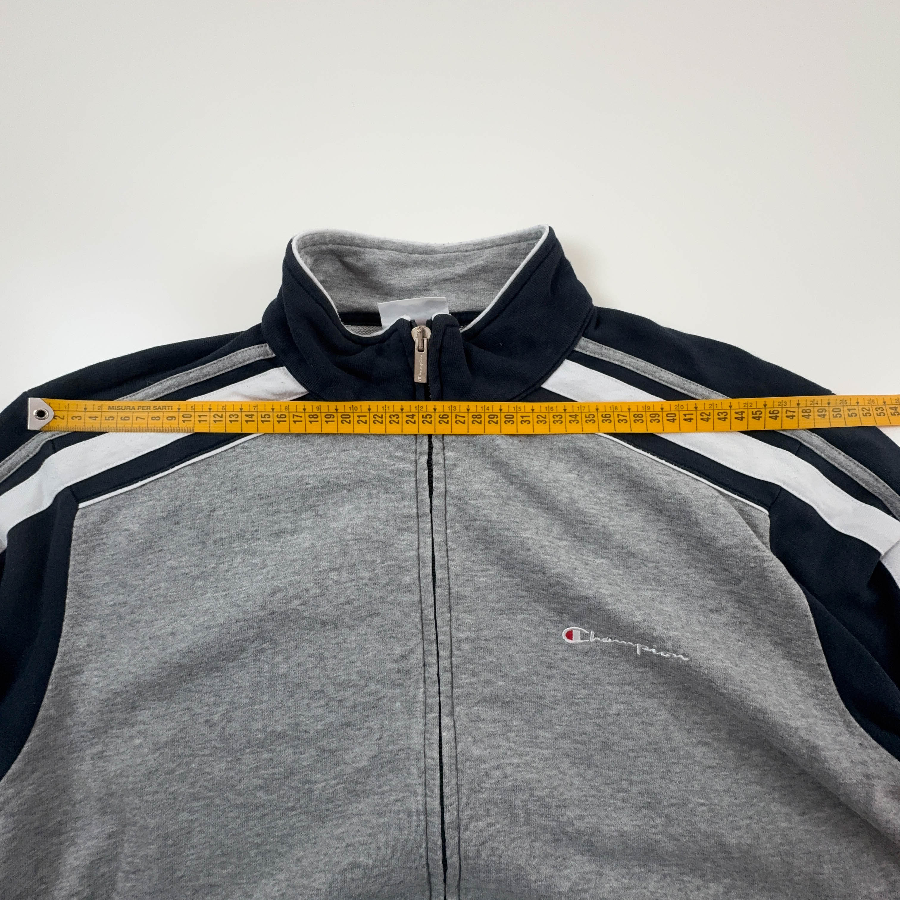 Felpa Champion Vintage grigia e blu con zip - Taglia L uomo