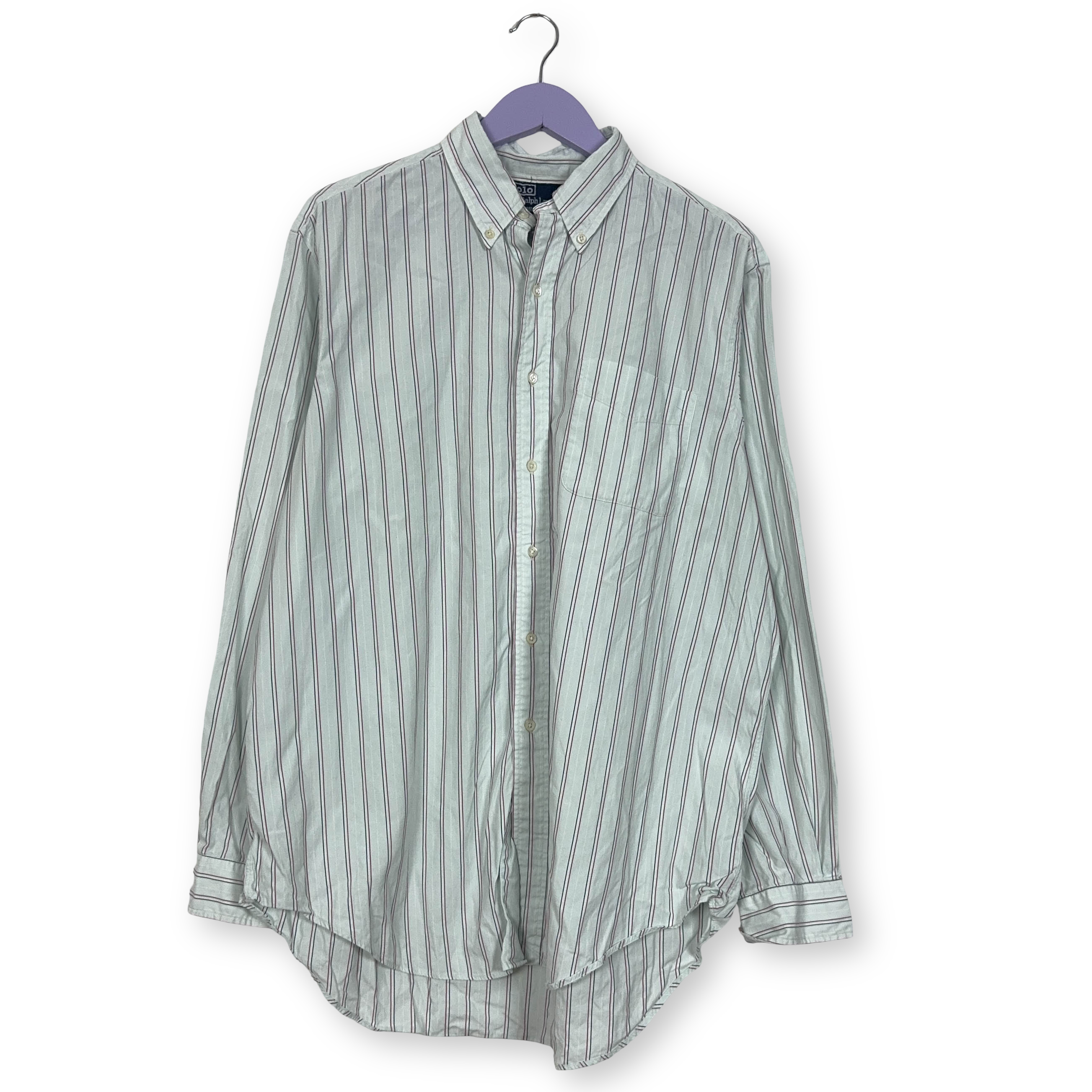 Camicia Ralph Lauren Vintage verde a righe rosse manica lunga - Taglia 17 uomo