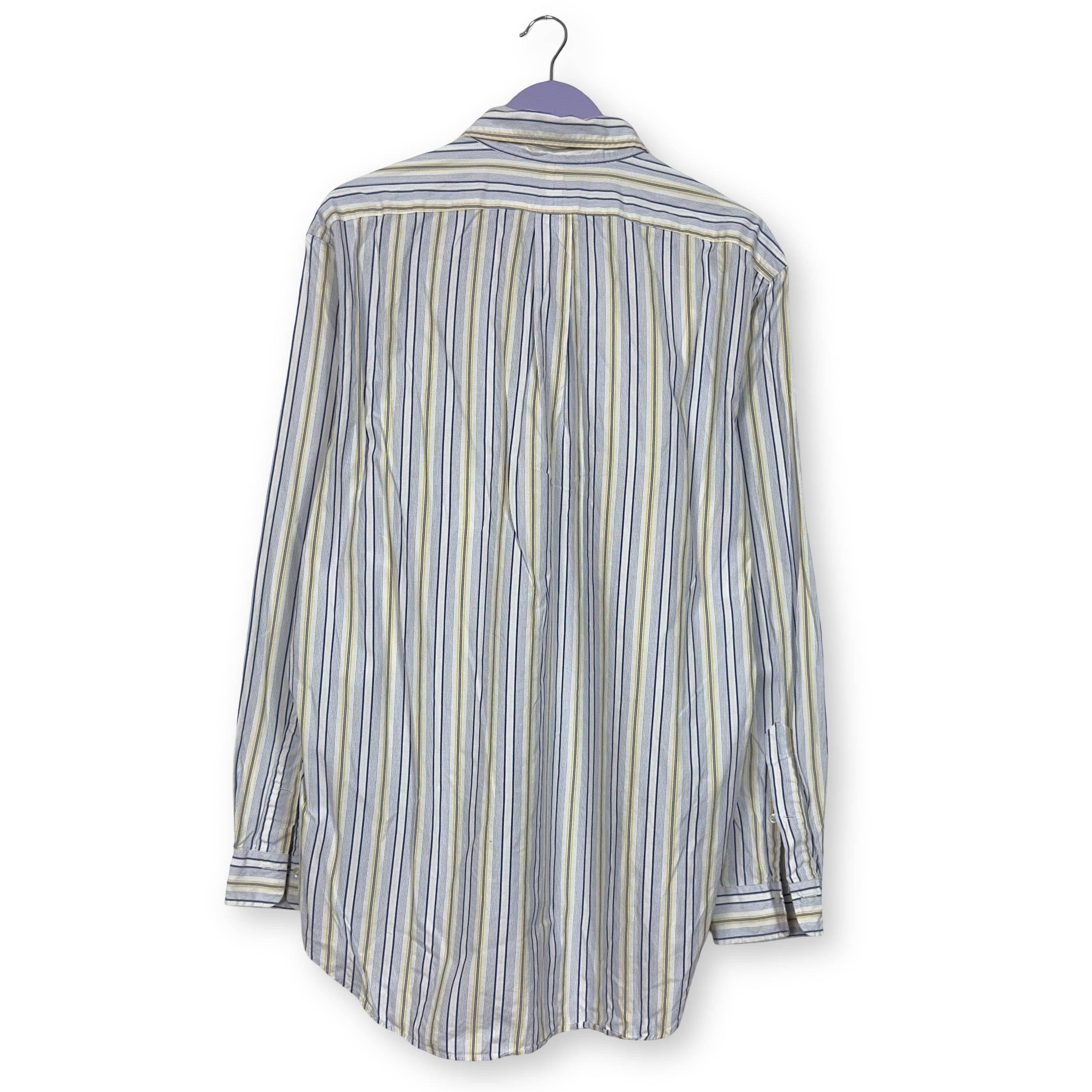 Camicia Ralph Lauren Vintage bianca blu e gialla a righe manica lunga - Taglia 17 uomo