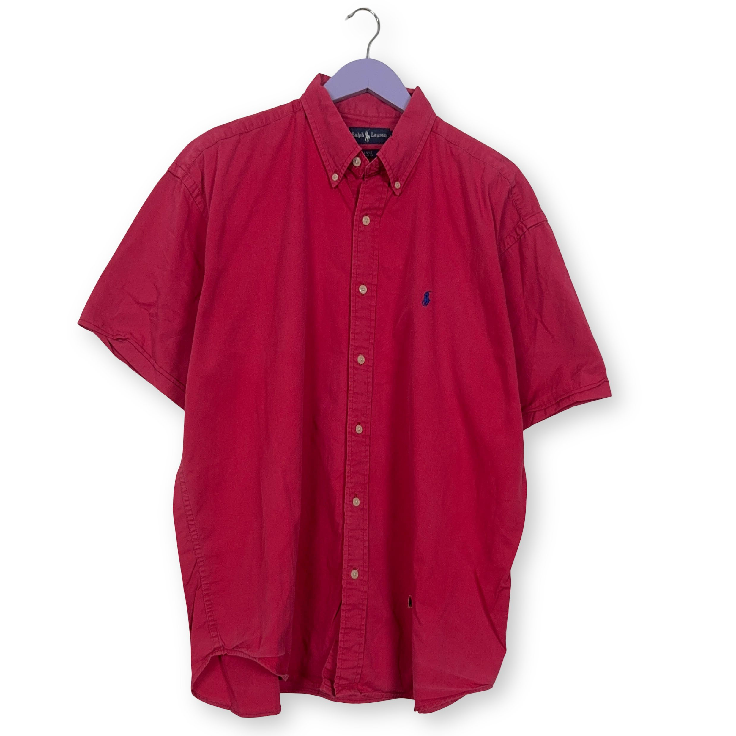Camicia Ralph Lauren Vintage fucsia tinta unita in cotone manica corta - Taglia XXL uomo