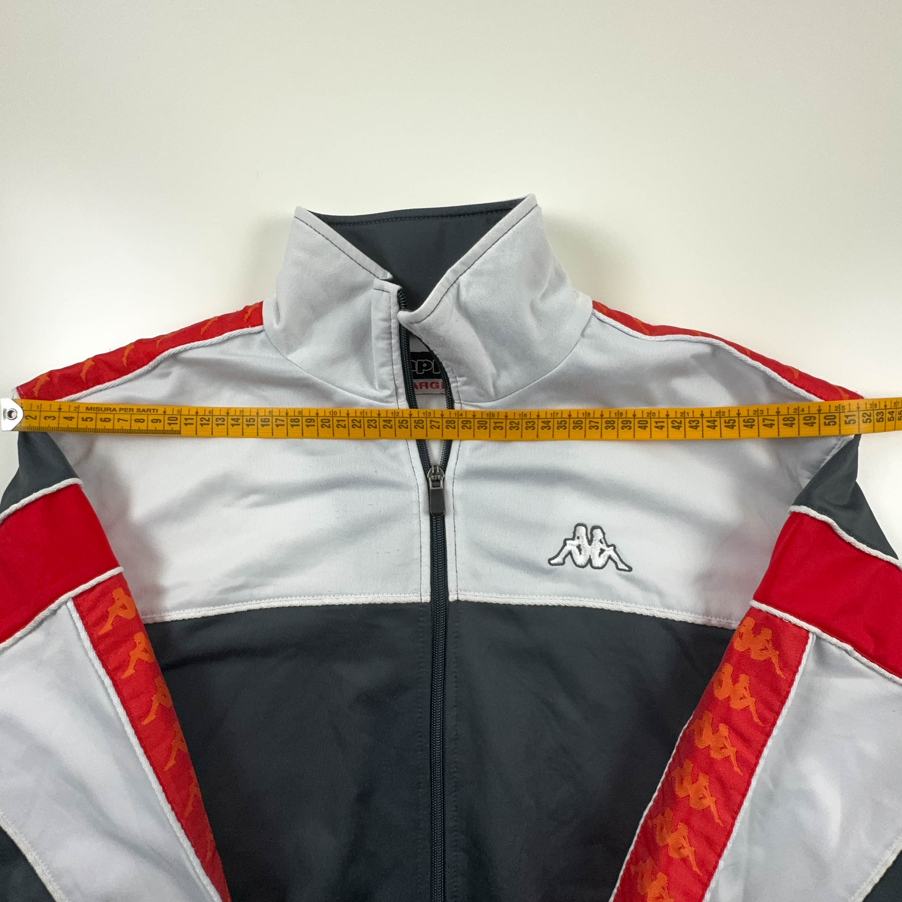 Felpa Kappa Vintage grigia e rossa con zip anni 2000 - Taglia L uomo