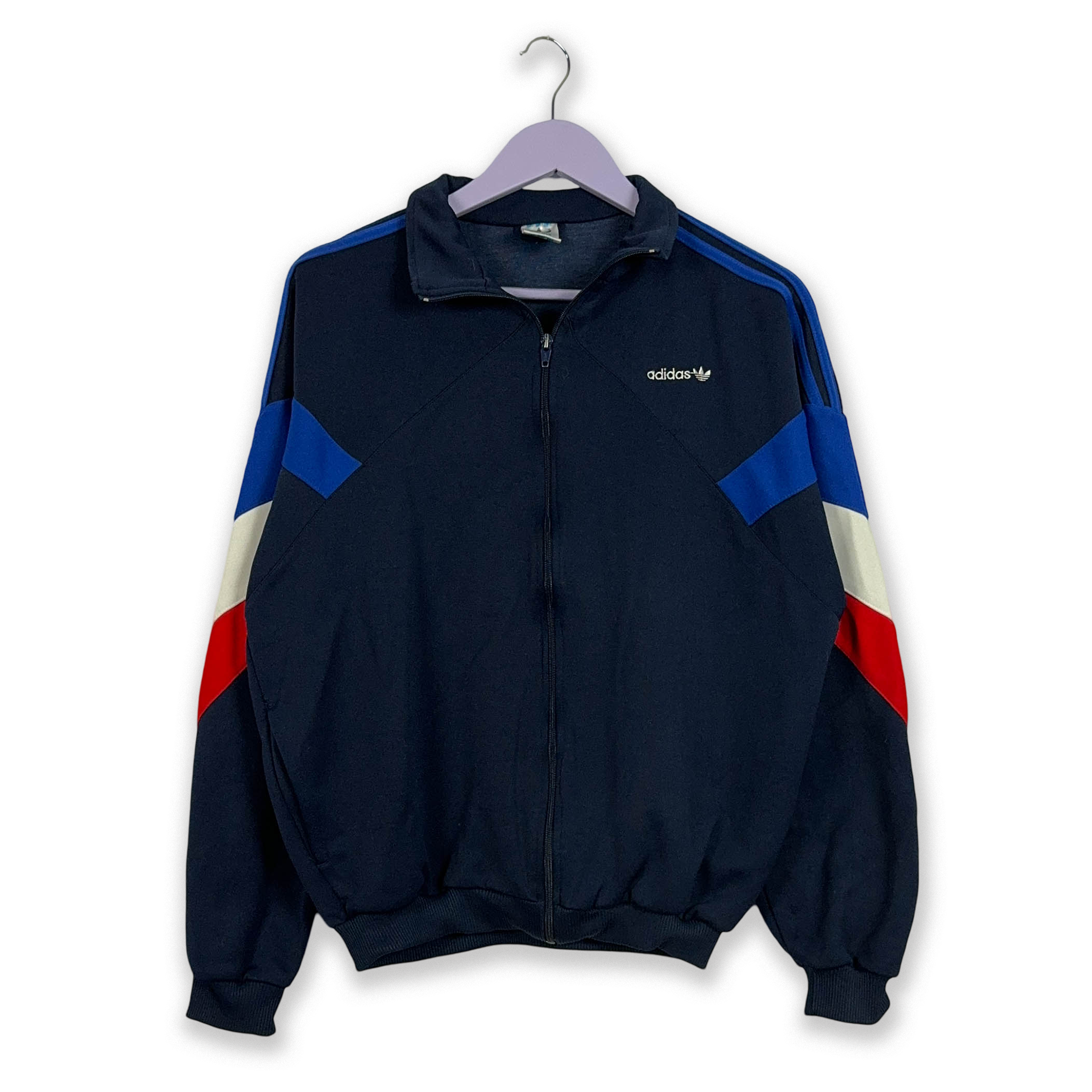 Felpa Adidas Vintage blu scuro con zip anni 80 Taglia M uomo