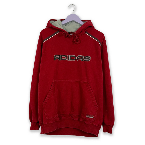 Felpa Adidas Vintage rossa con cappuccio e logo ricamato anni 2000 - Taglia L uomo