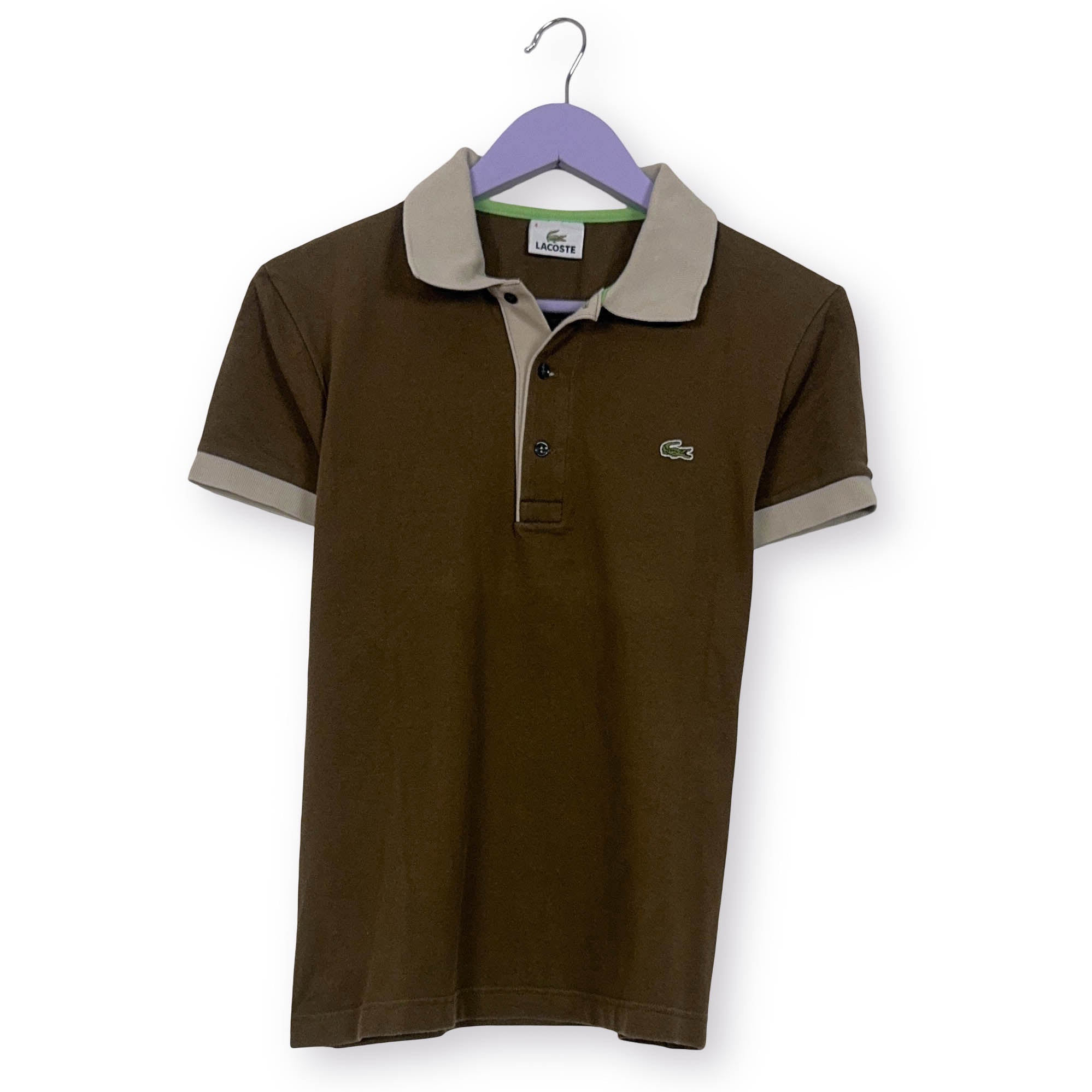 Polo Lacoste marrone e crema in cotone manica corta - Taglia 4 uomo
