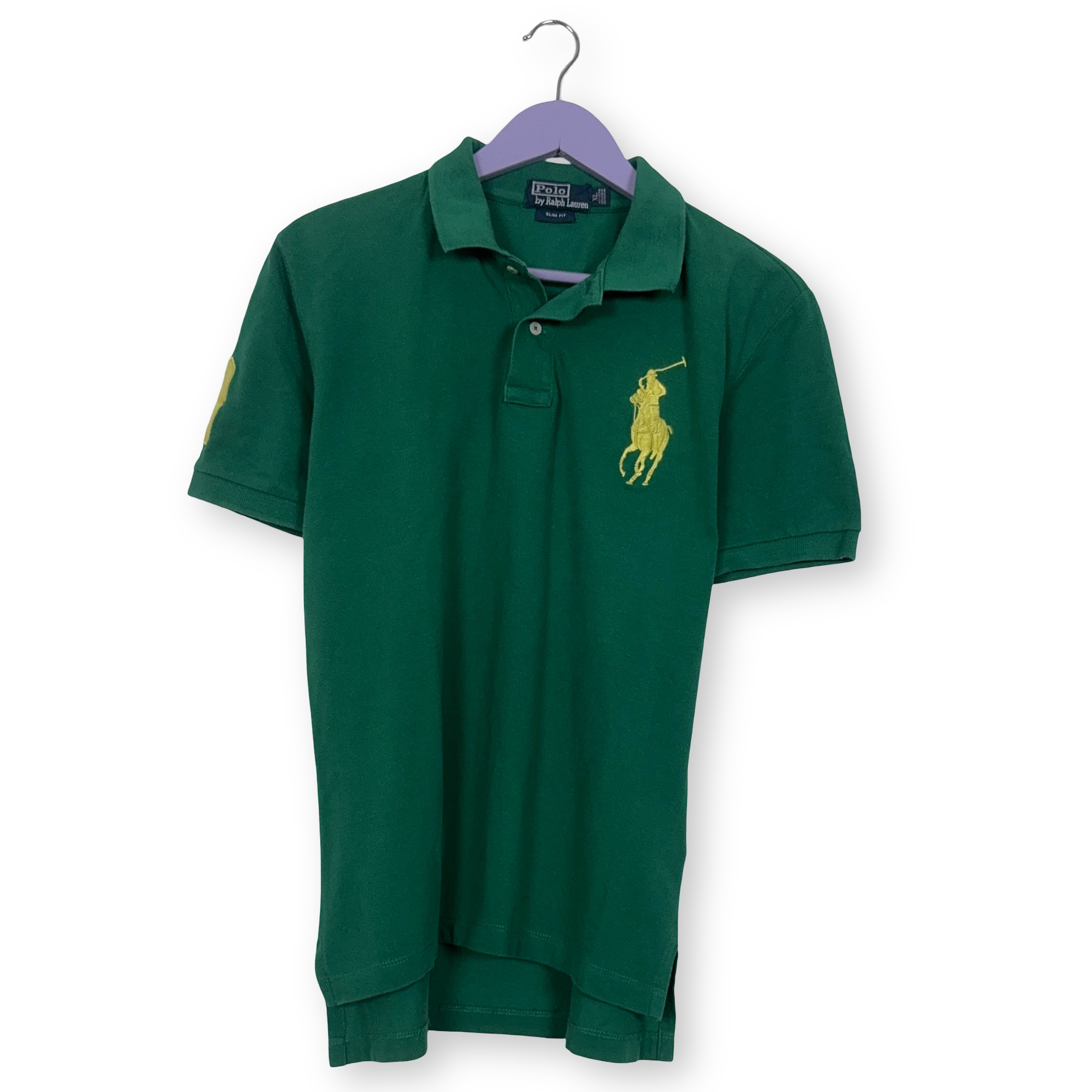 Polo Ralph Lauren verde tinta unita in cotone manica corta - Taglia L uomo