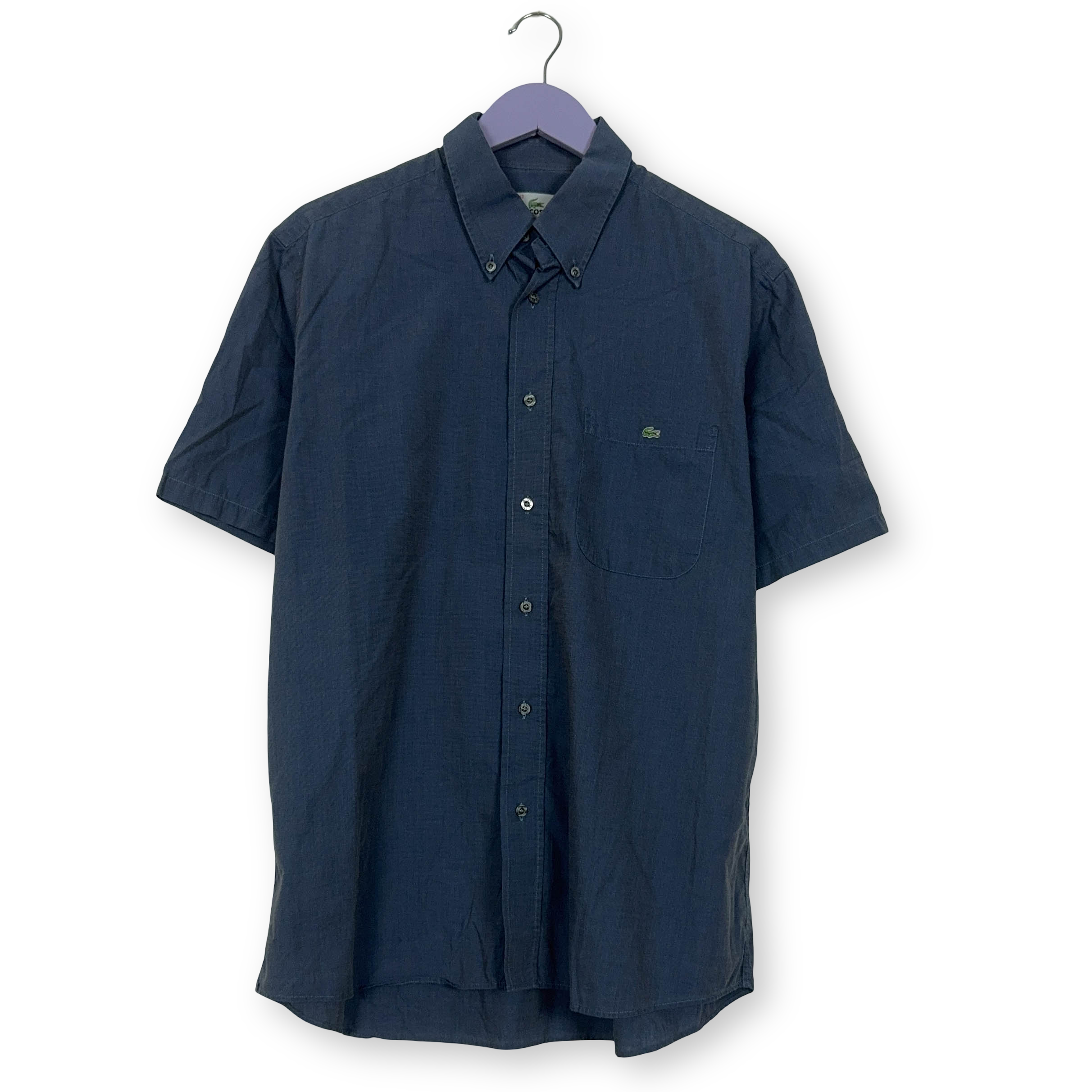 Camicia Lacoste blu tinta unita in cotone manica corta - Taglia 42 uomo