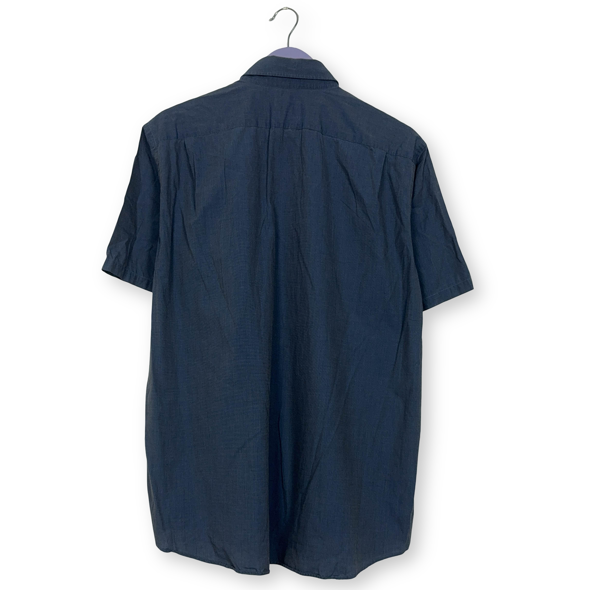Camicia Lacoste blu tinta unita in cotone manica corta - Taglia 42 uomo