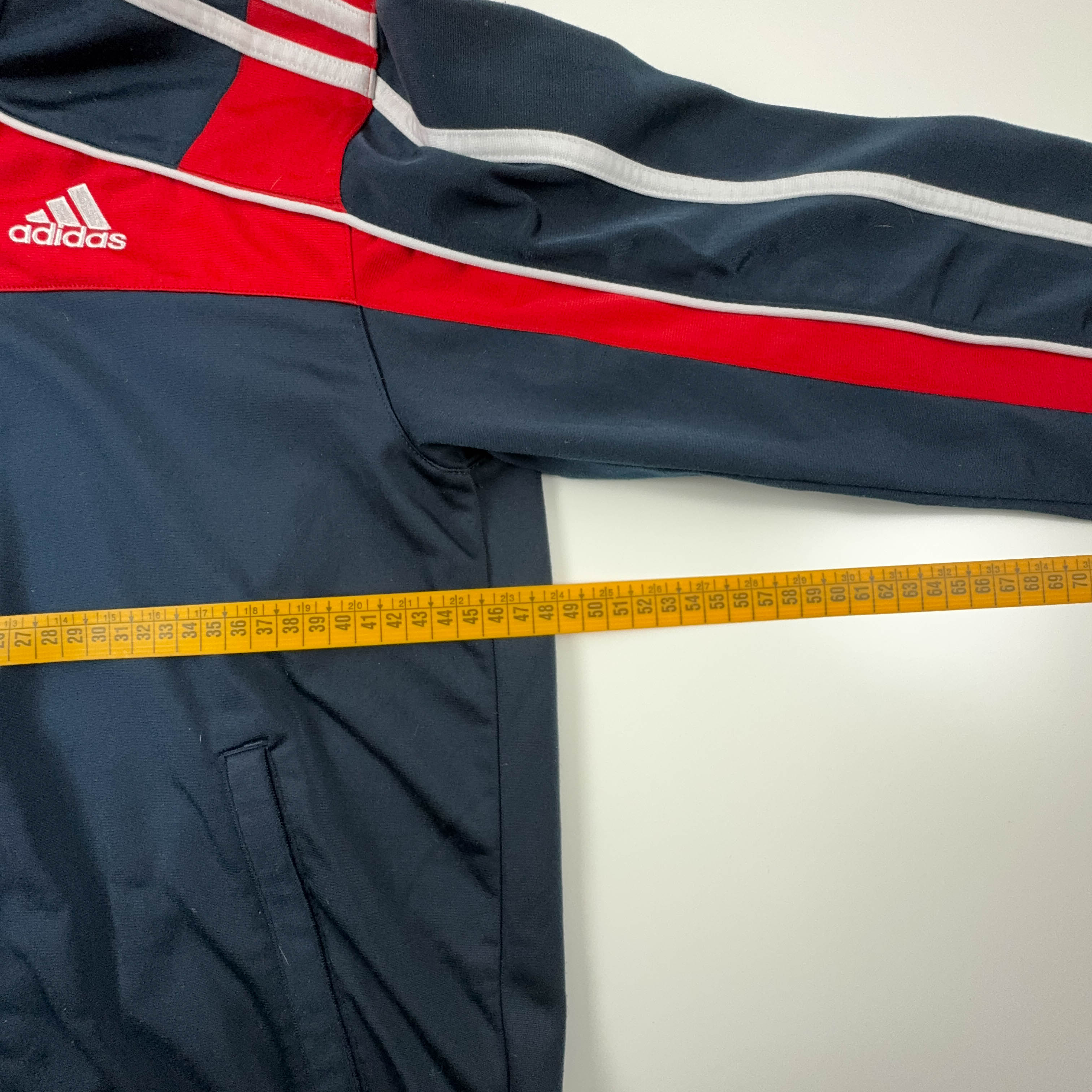 Felpa Adidas Vintage blu scuro e rosso con zip anni 2000 - Taglia S uomo