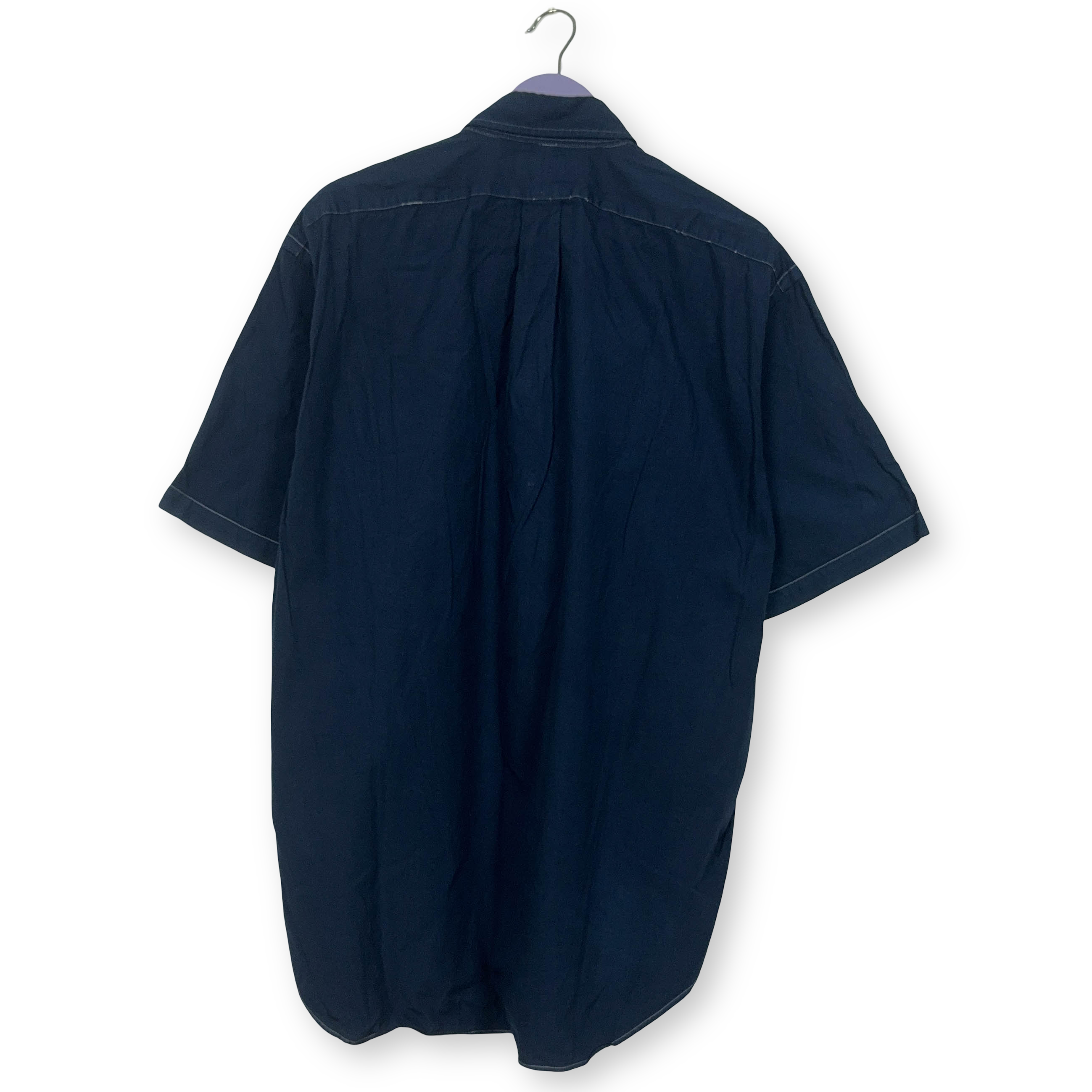 Camicia Ralph Lauren blu scura tinta unita in cotone manica corta - Taglia L/XL uomo