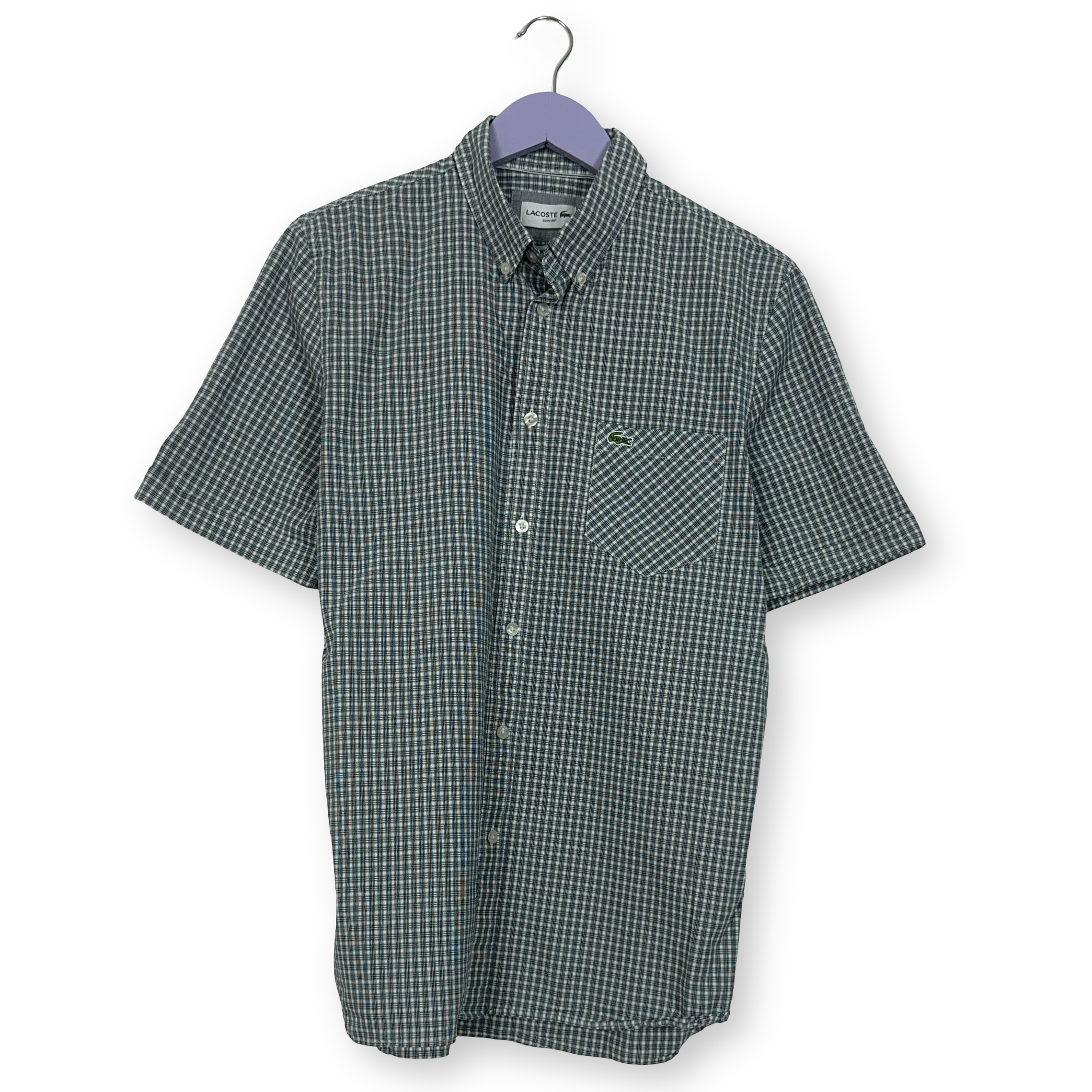 Camicia Lacoste bianca e nera a quadri in cotone slim fit - Taglia 41 uomo