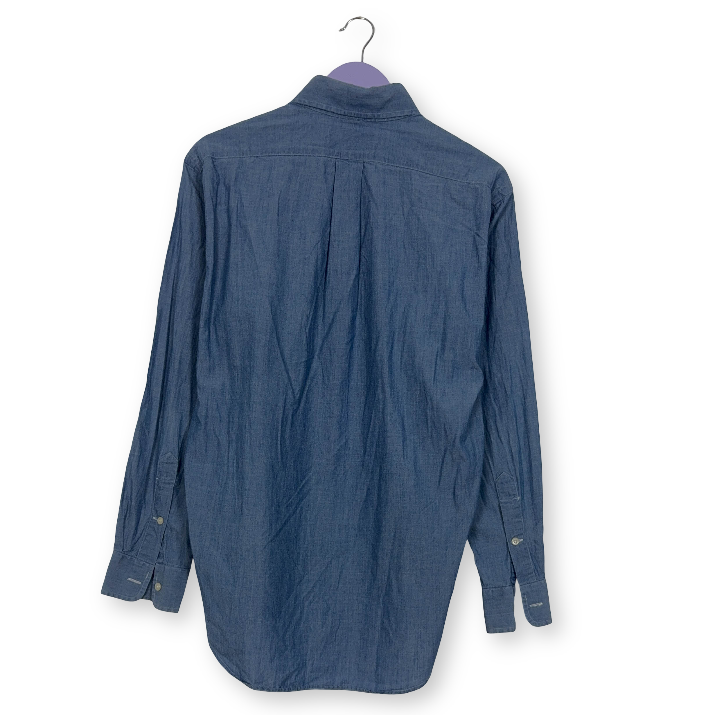 Camicia Ralph Lauren blu tinta unita in cotone manica lunga - Taglia S/M uomo