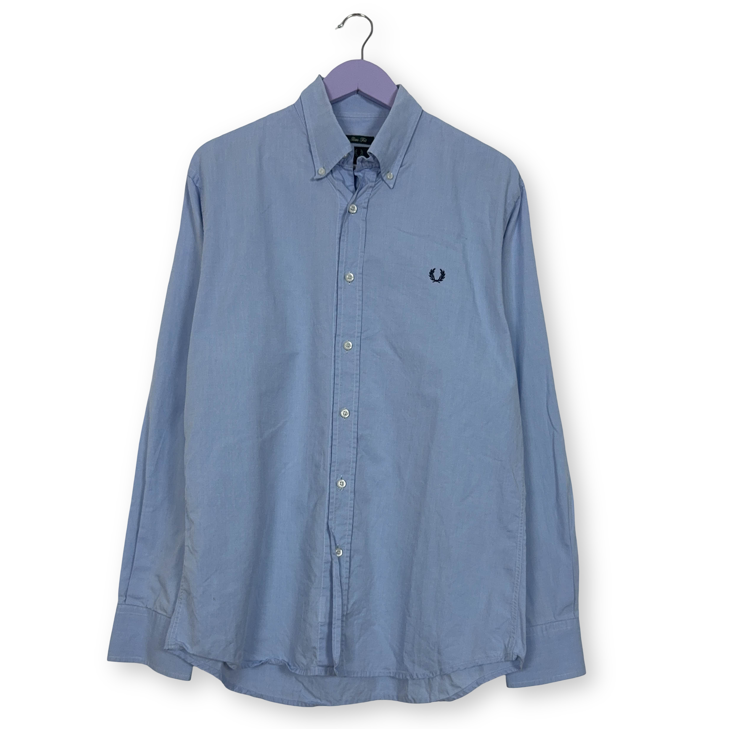 Camicia Fred Perry azzurra a tinta unita in cotone manica lunga slim fit - Taglia XL uomo