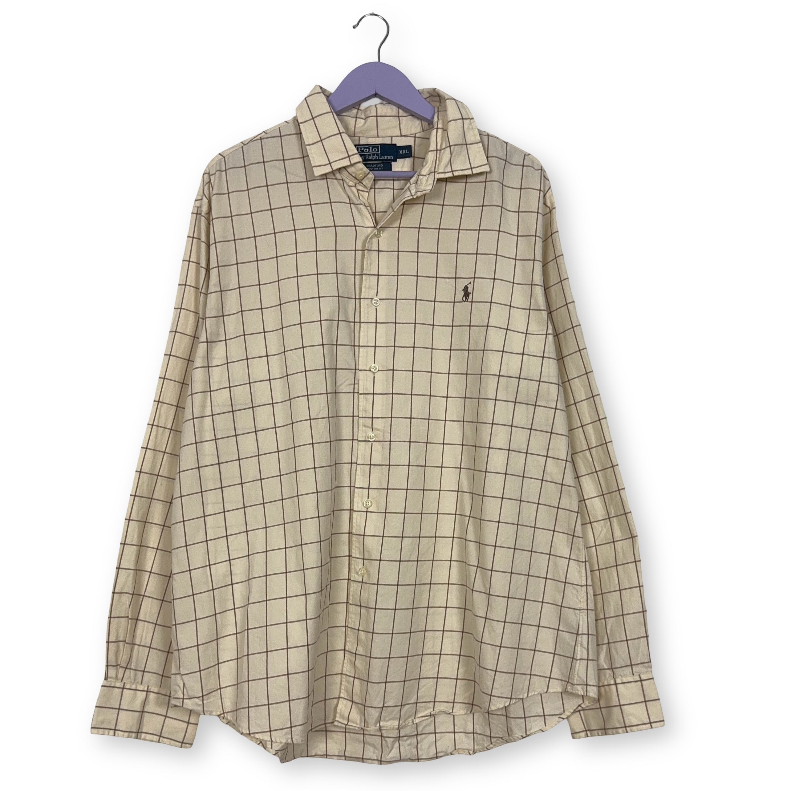 Camicia Ralph Lauren crema a quadri in cotone manica lunga - Taglia XXL uomo