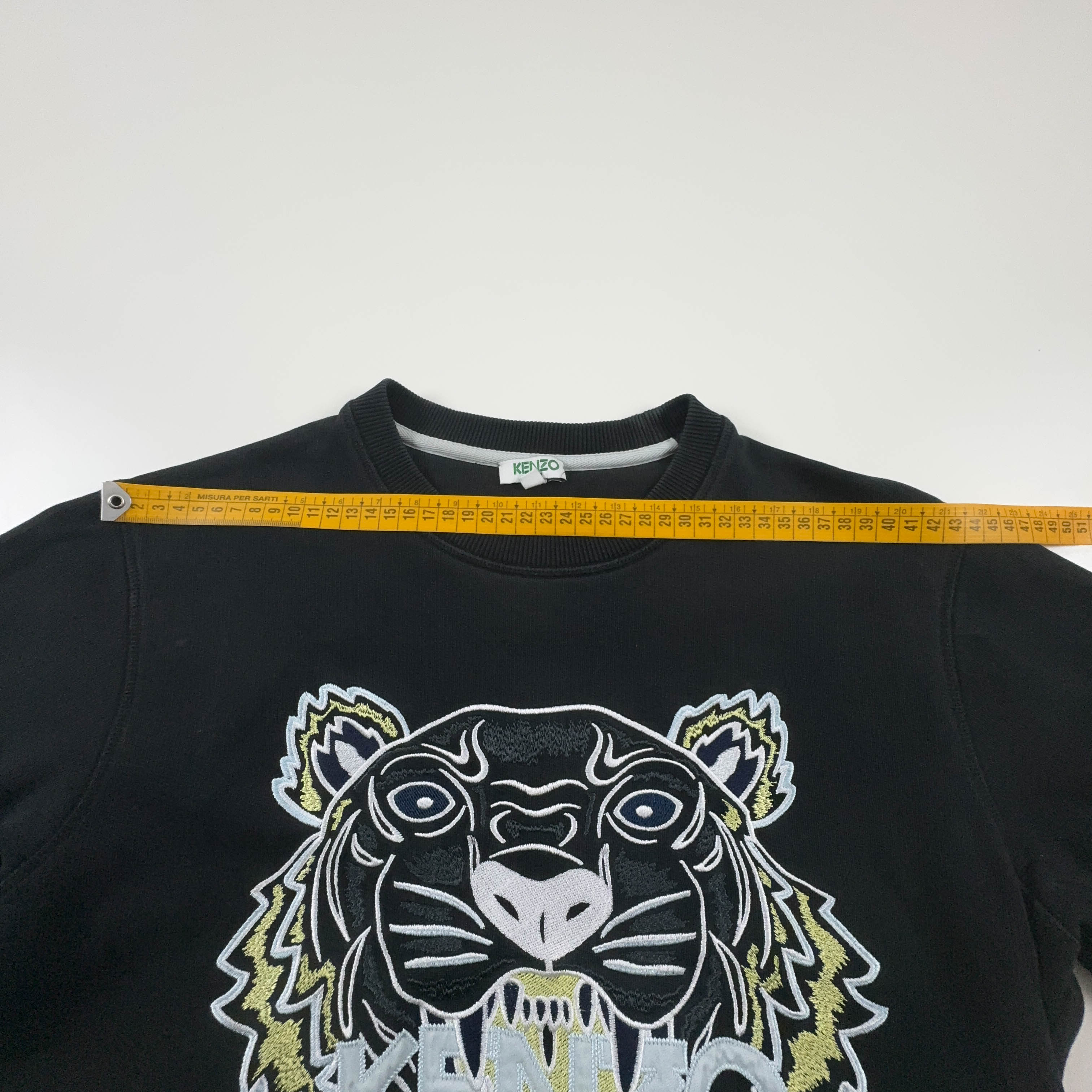 Felpa Kenzo nera a girocollo in cotone con ricamo frontale grande - Taglia S uomo